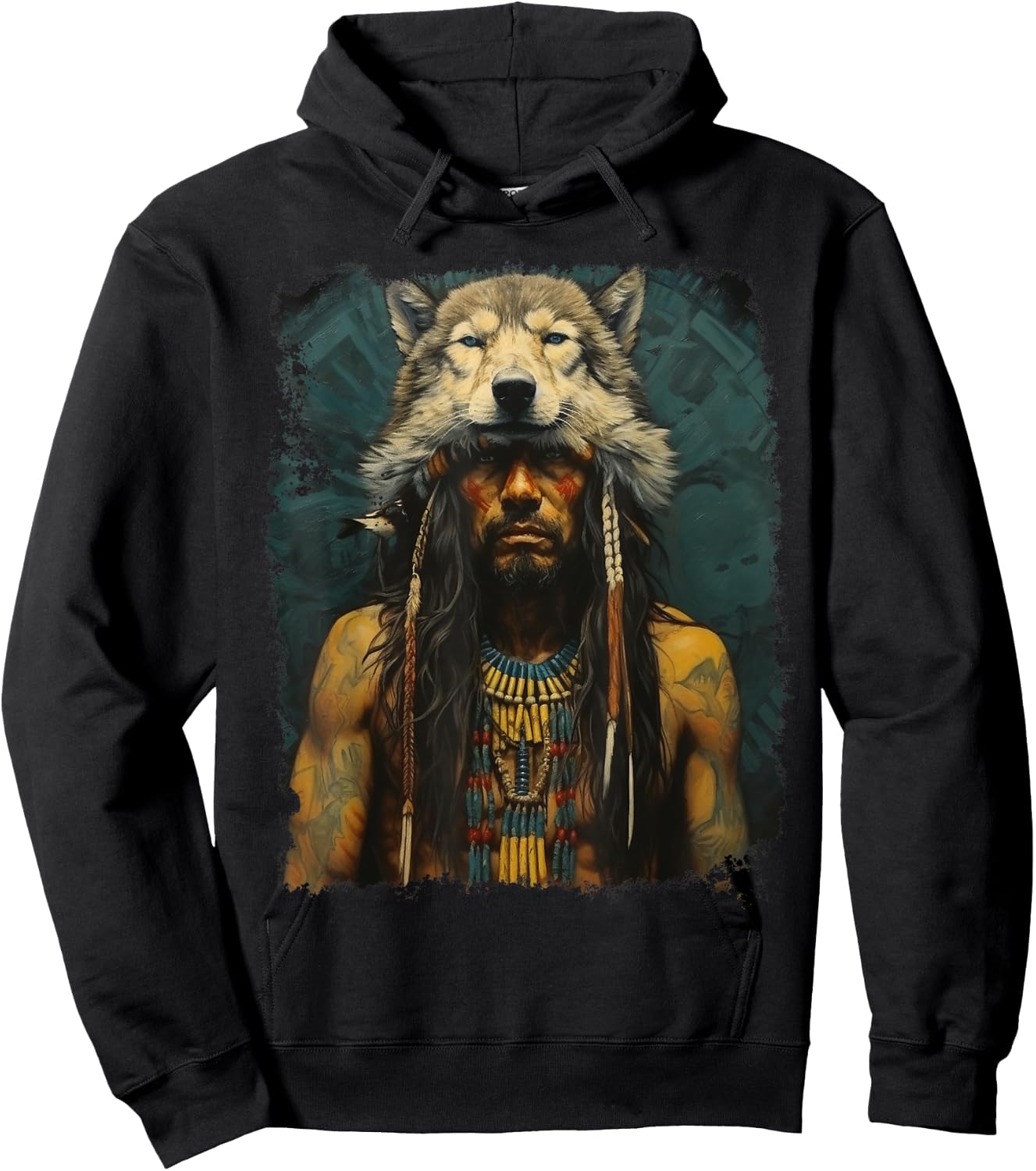 Wolf Native American Man Hoodie - Hoodie | Black