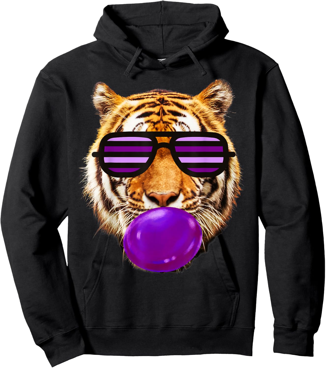 Purple bubble Gum tiger Stripe Cute Tiger face women Hoodie - Hoodie | Black