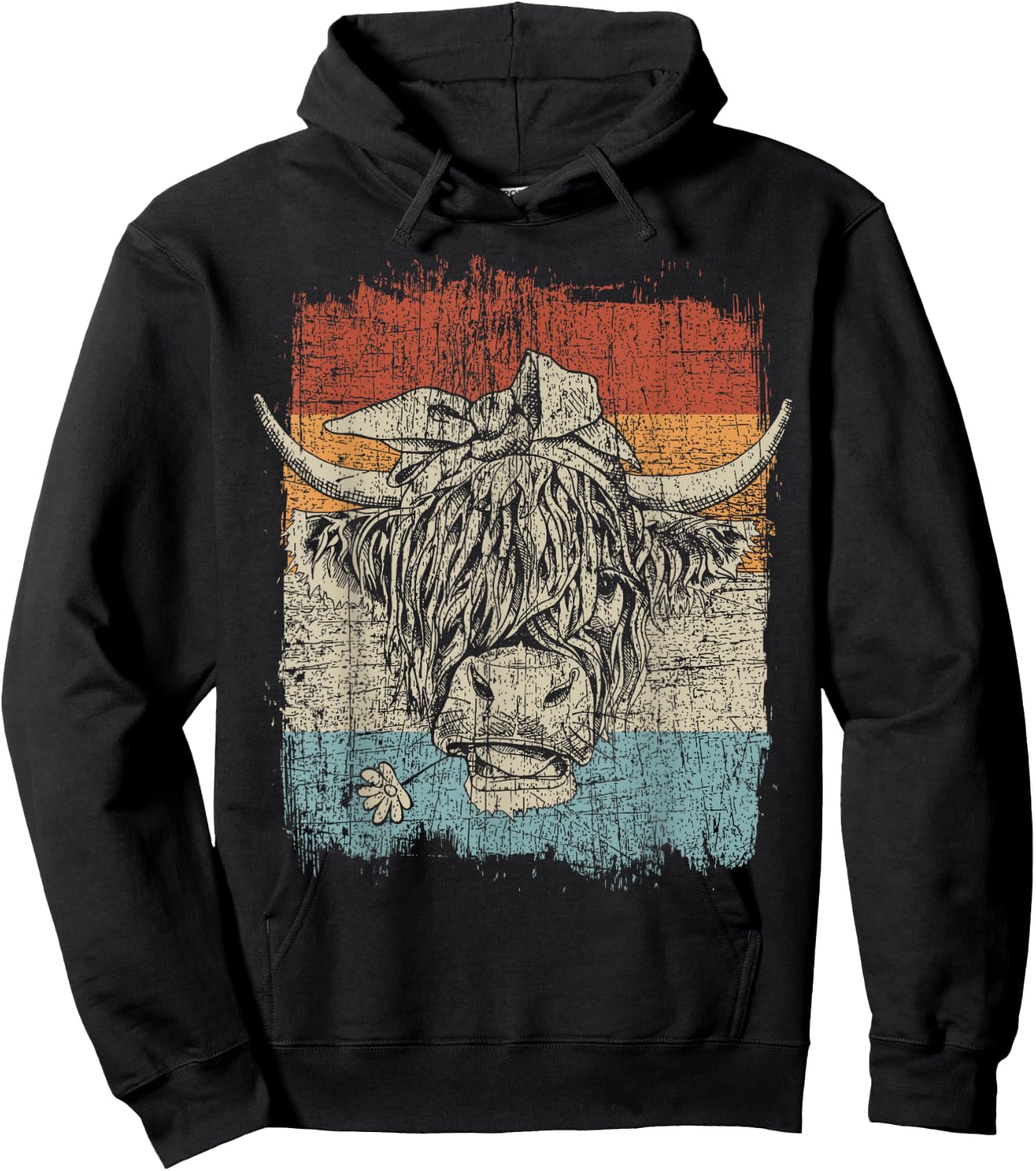 Scottish Highland Cow Cattle Hairy Cow Flowers Woman Hoodie - Hoodie | Black