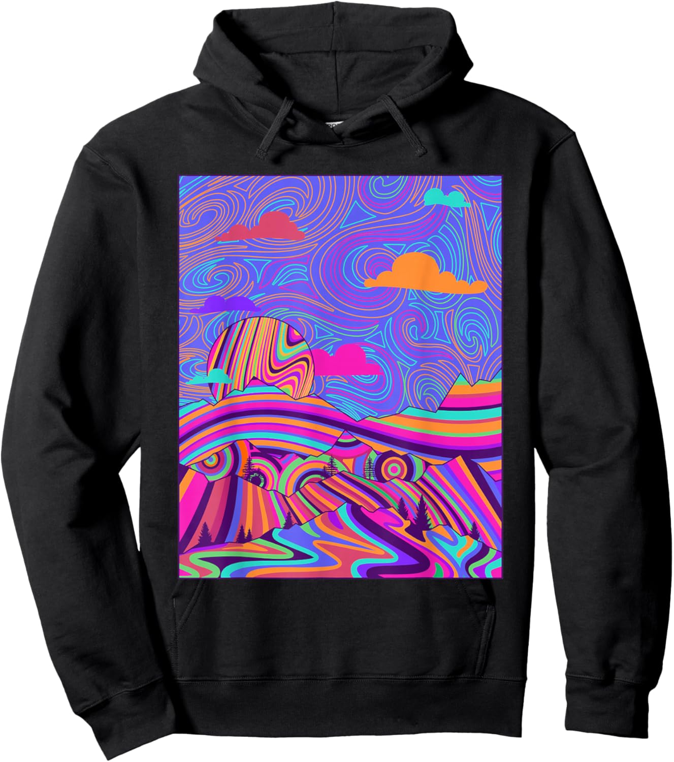 Psychedelic Trippy Mountain Funny Hippie Nature Lover Outfit Hoodie - Hoodie | Black