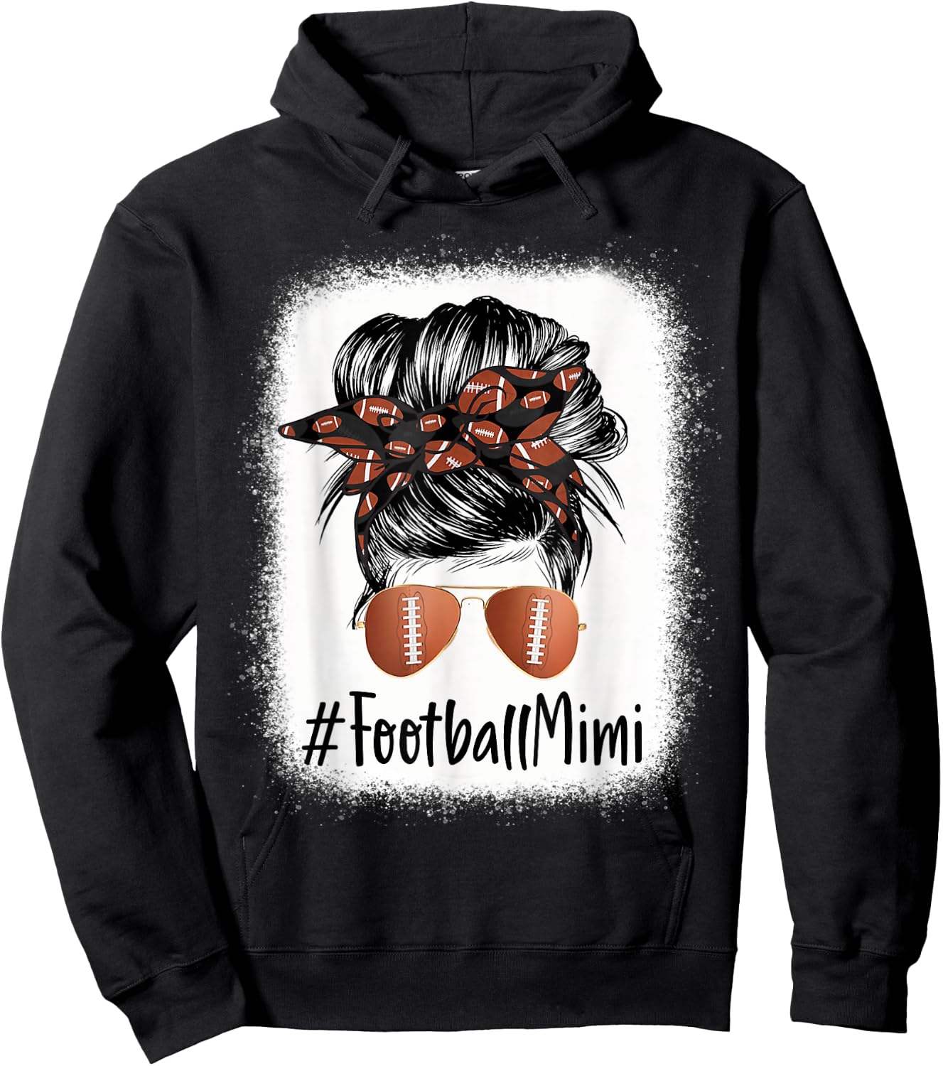 Bleached Football Mimi Life Messy Bun Mother's Day Hoodie - Hoodie | Black