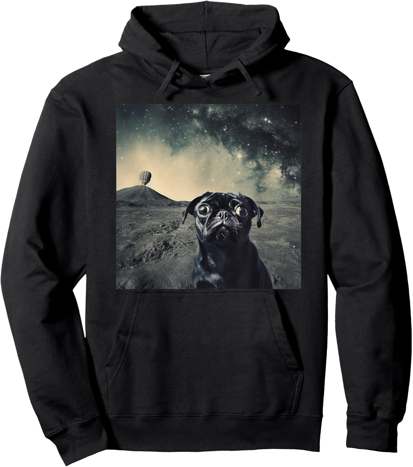 Cute Pug Puppy in Space Funny Hoodie - Hoodie | Black
