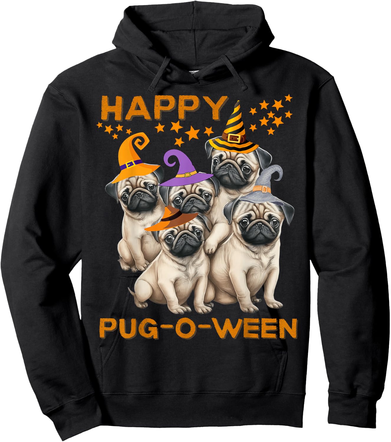 Happy Pug-O-Ween Pug Halloween Cute Dogs Men Women Kids Hoodie - Hoodie | Black