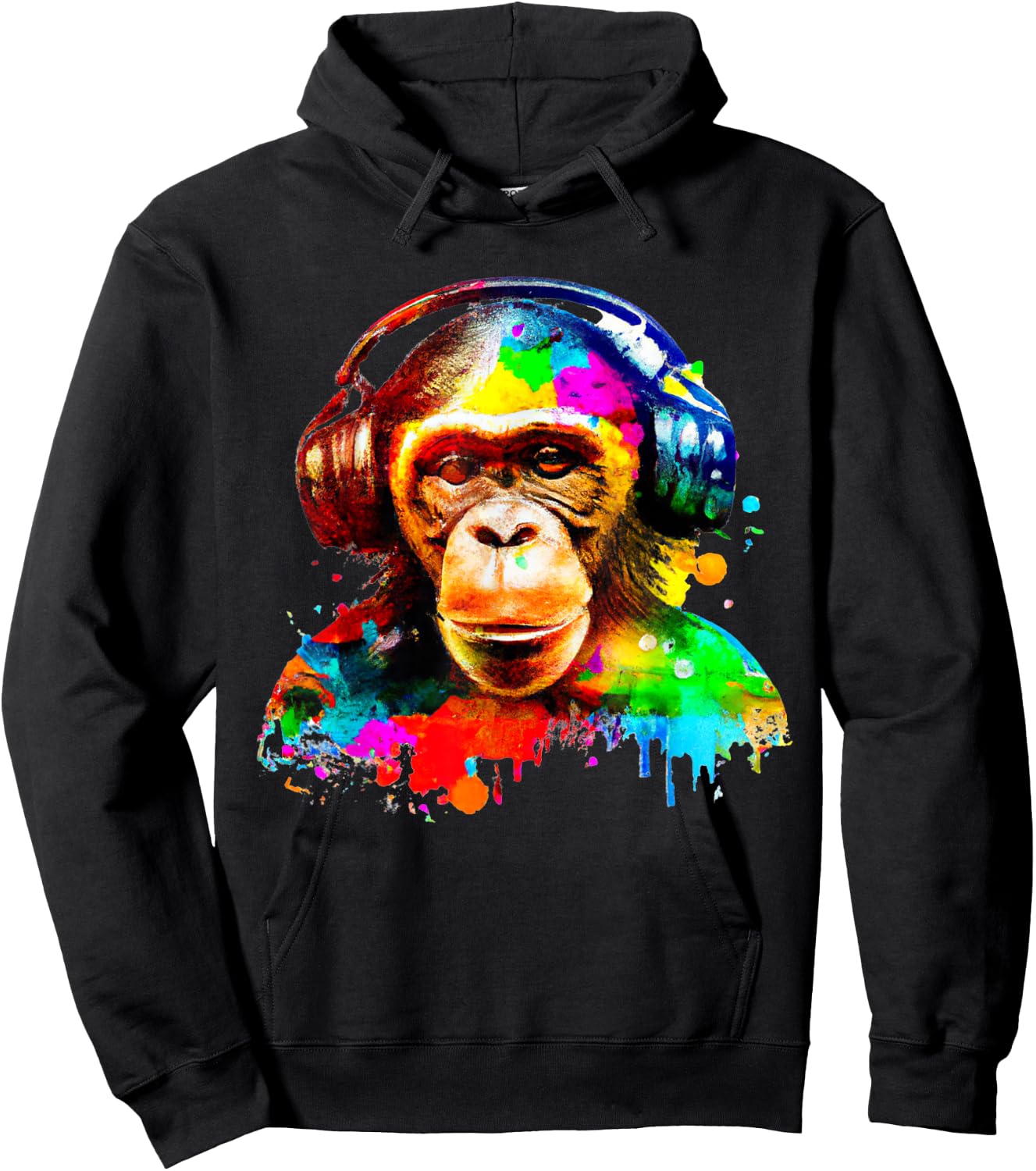 Chimpanzee With Headphones Hoodie - Hoodie | Black