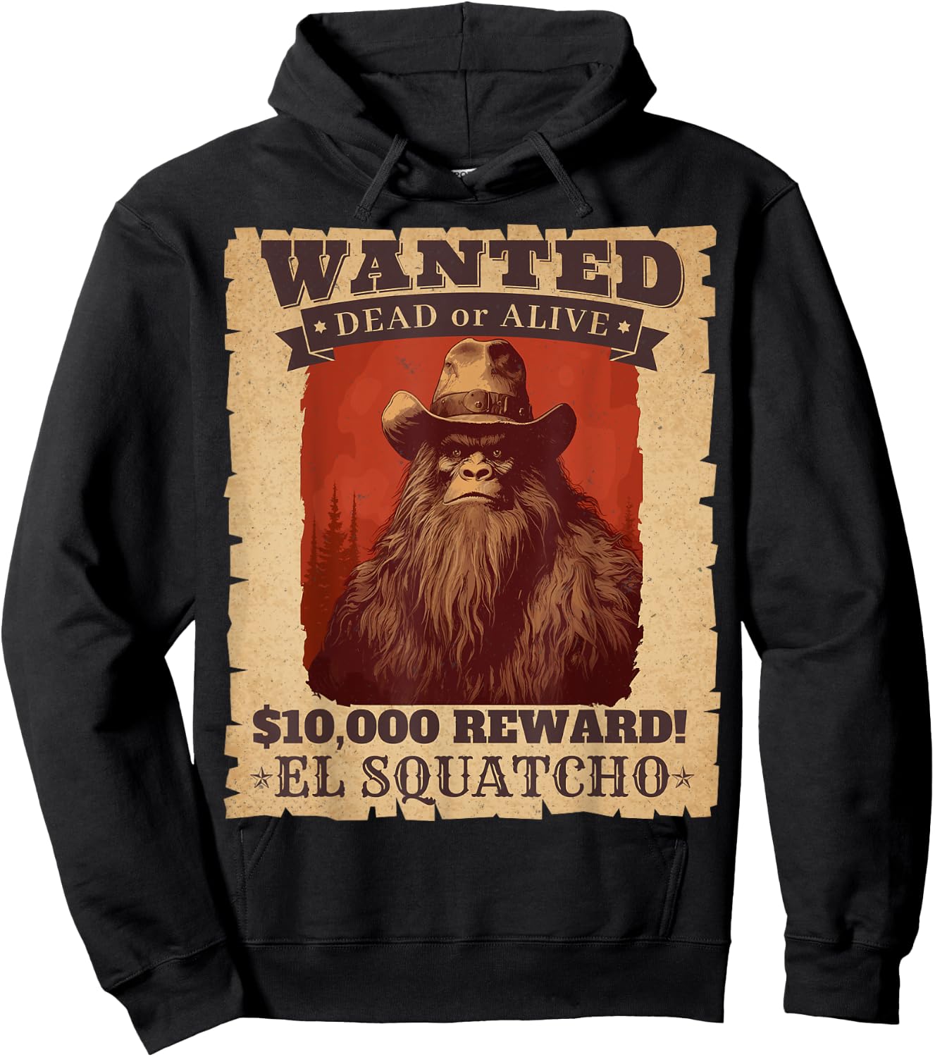 Funny Sasquatch Western Bigfoot Wanted Poster Cowboy Lover Hoodie - Hoodie | Black