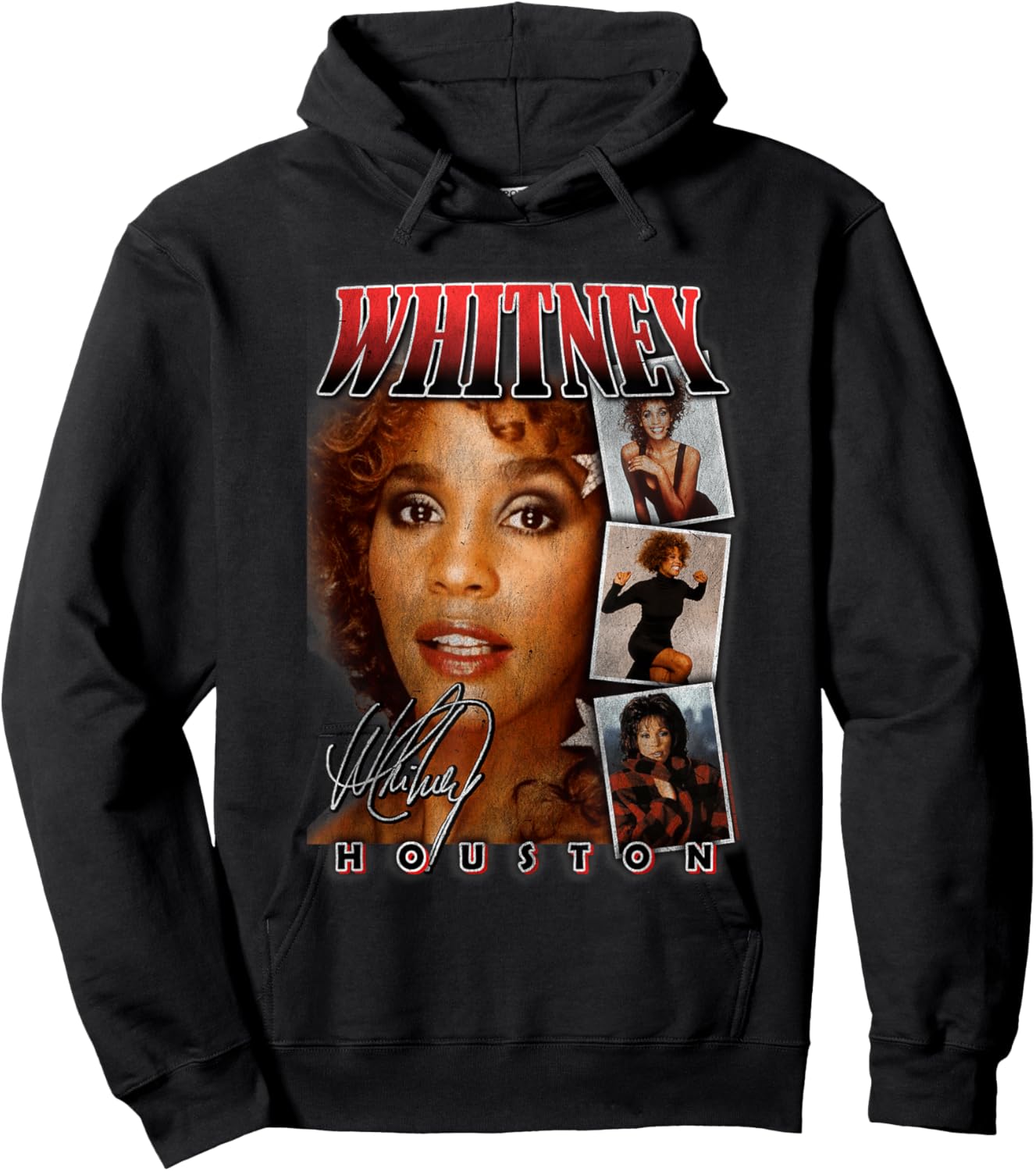 Whitney Houston Photo Collage with Signature Hoodie - Hoodie | Black