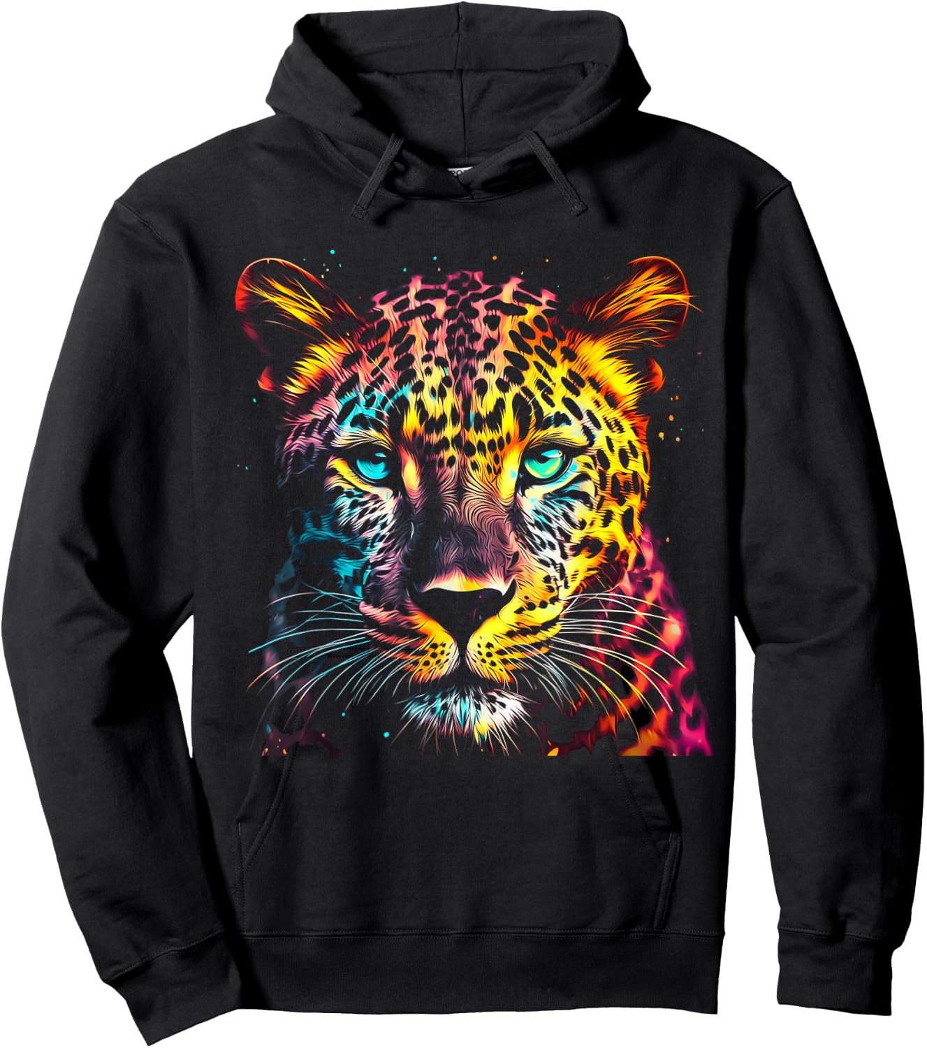 Leopard Green Eyes Artwork - Portrait Art Animal Leopard Hoodie - Hoodie | Black