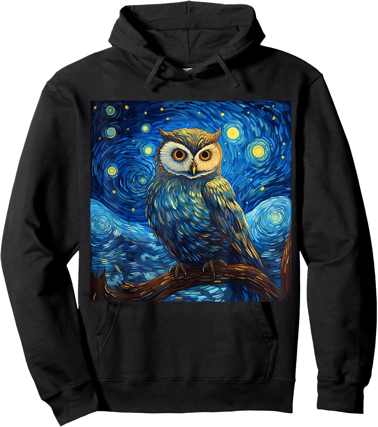 Surreal Starry Night Owl Hoodie - Hoodie | Black