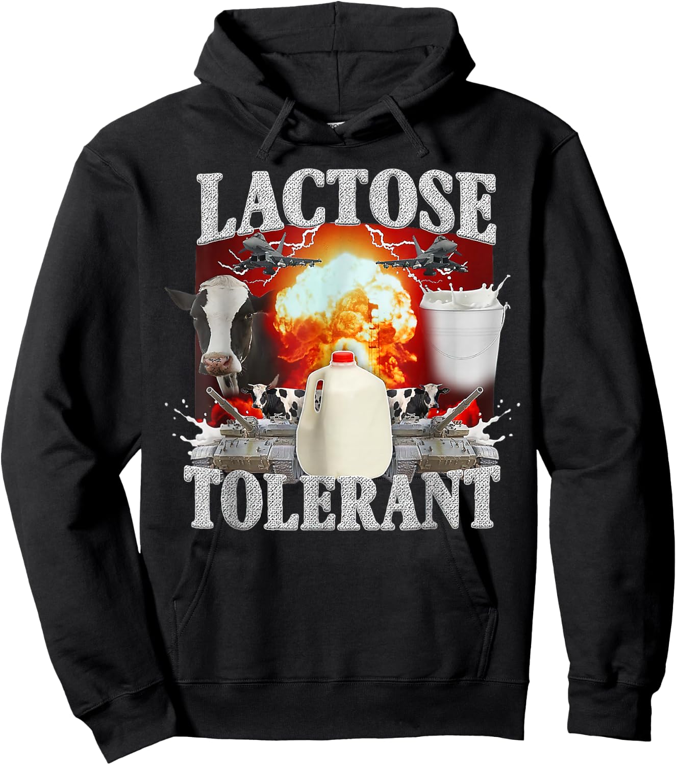 Lactose Tolerant Black Cotton , Men's Small, Classic Fit, Short Sleeve Hoodie - Hoodie | Black