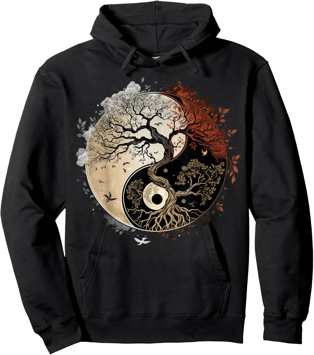 Tree of Life on buddhist Yin Yang Meditation Hoodie - Hoodie | Black