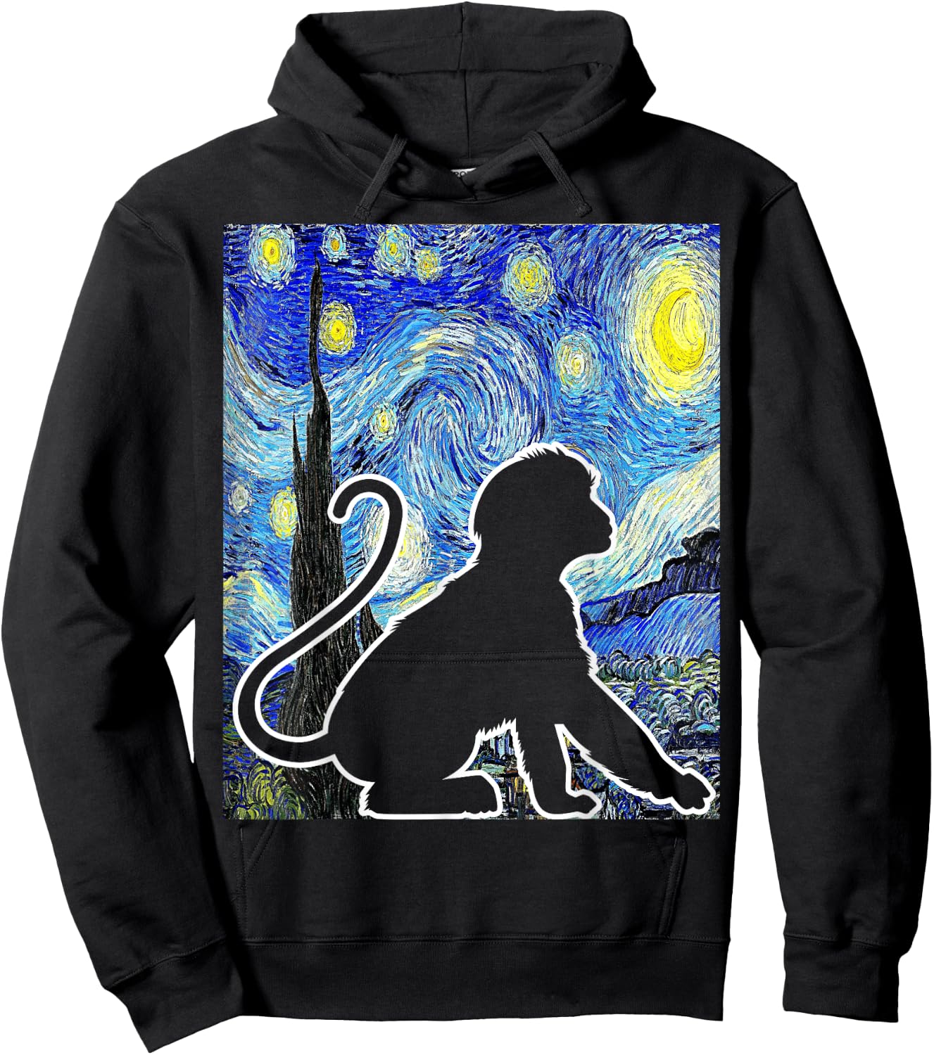 Funny Monkey Van Gogh Famous Painting Monkey Starry Night Monkey Lover - Black, -Adults & Kids, Short Sleeve, Classic Fit, , Small Hoodie - Hoodie | Black