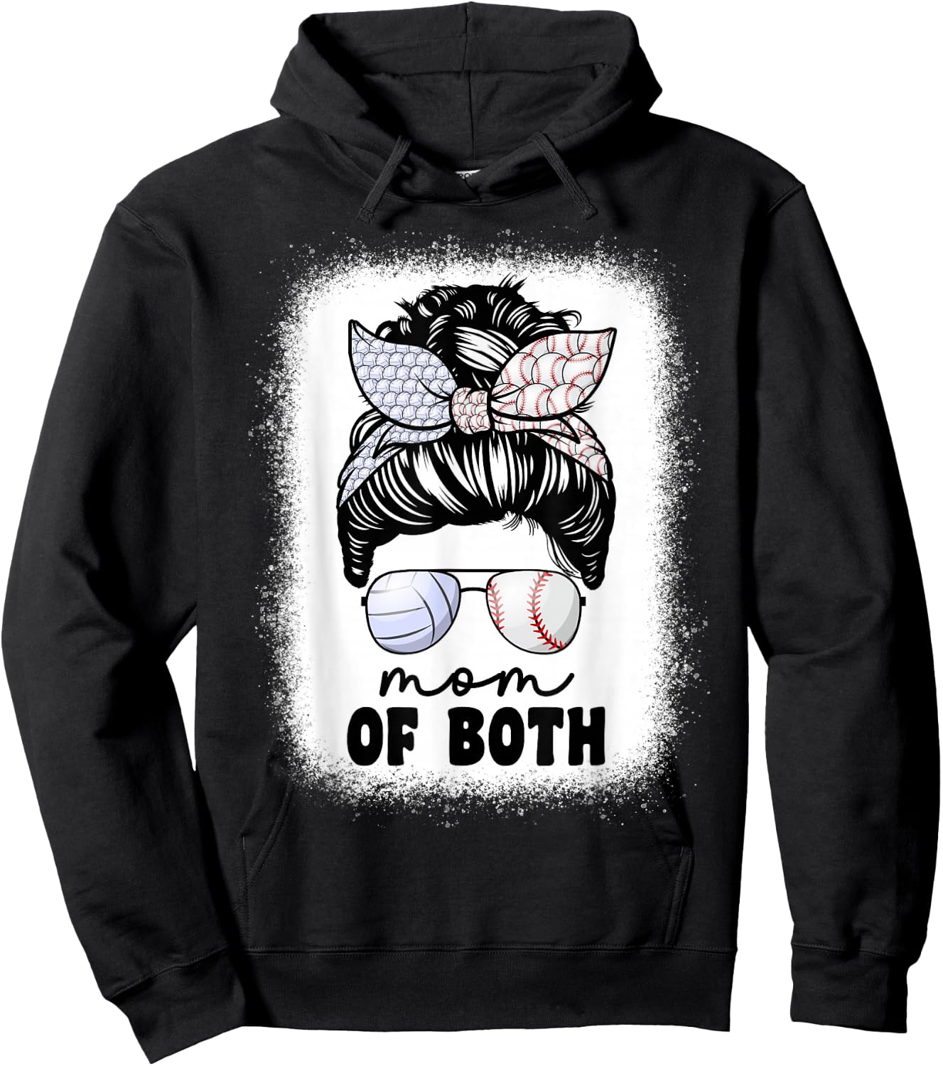 Mom Of Both Volleyball And Baseball Mom Messy Bun Hoodie - Hoodie | Black