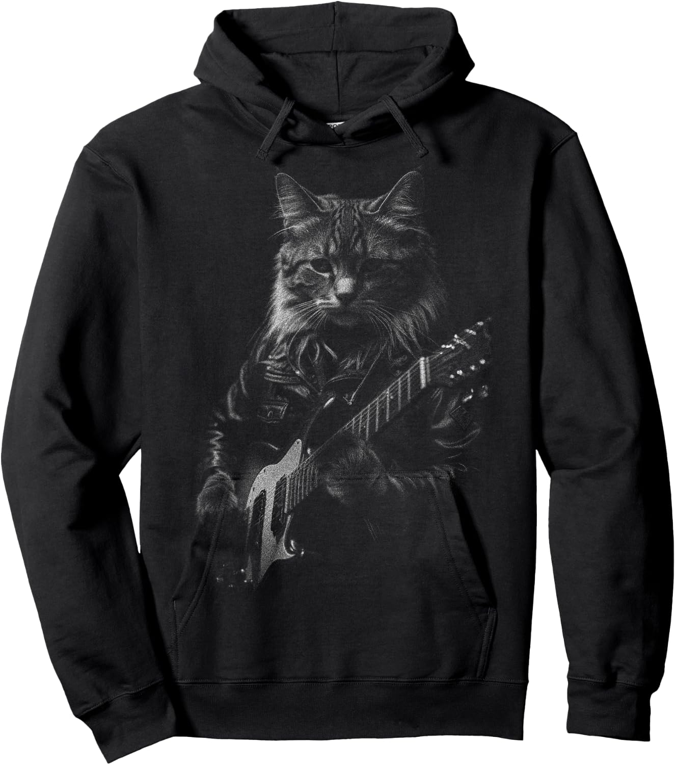Rock Cat Playing Guitar - Funny Guitar Cat Hoodie - Hoodie | Black