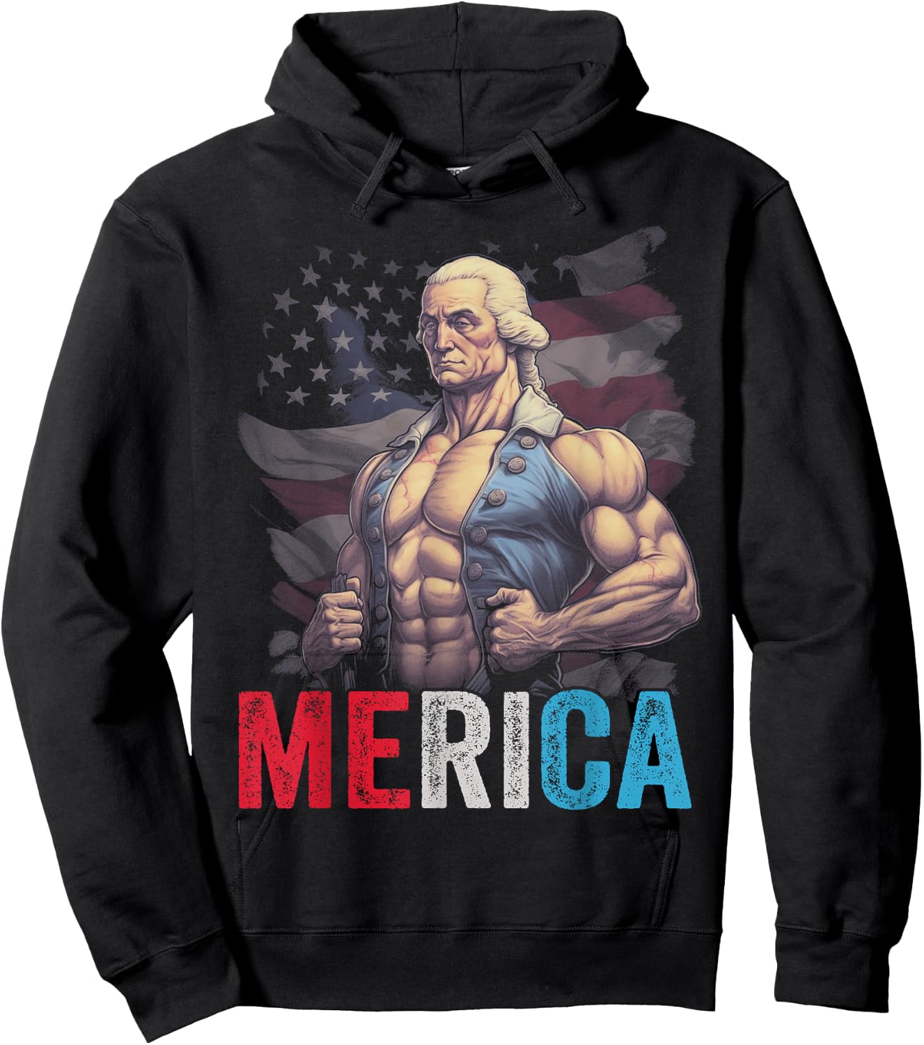 USA 4th Of July George Washington Funny Workout Muscles Women Girls Kids Men Hoodie - Hoodie | Black
