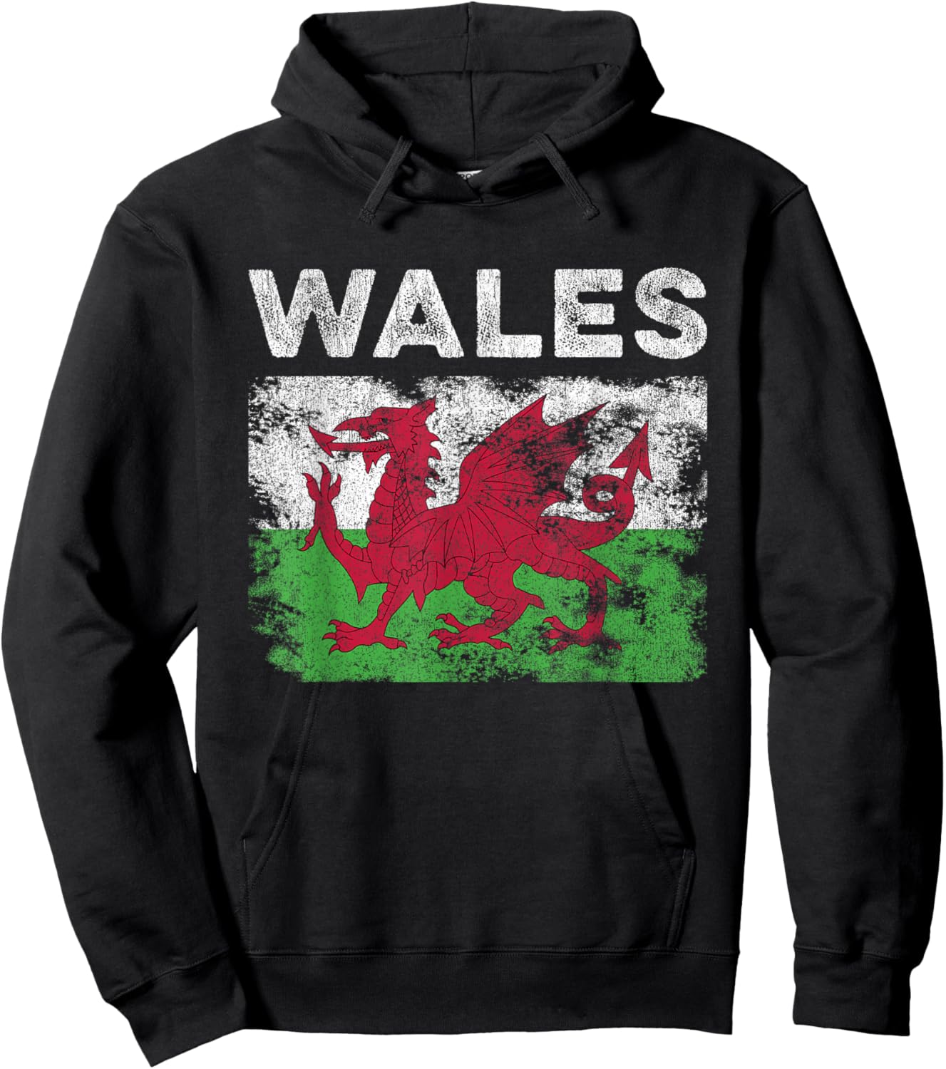 Wales Flag Distressed - Men Women Kids - Welsh Flag Hoodie - Hoodie | Black