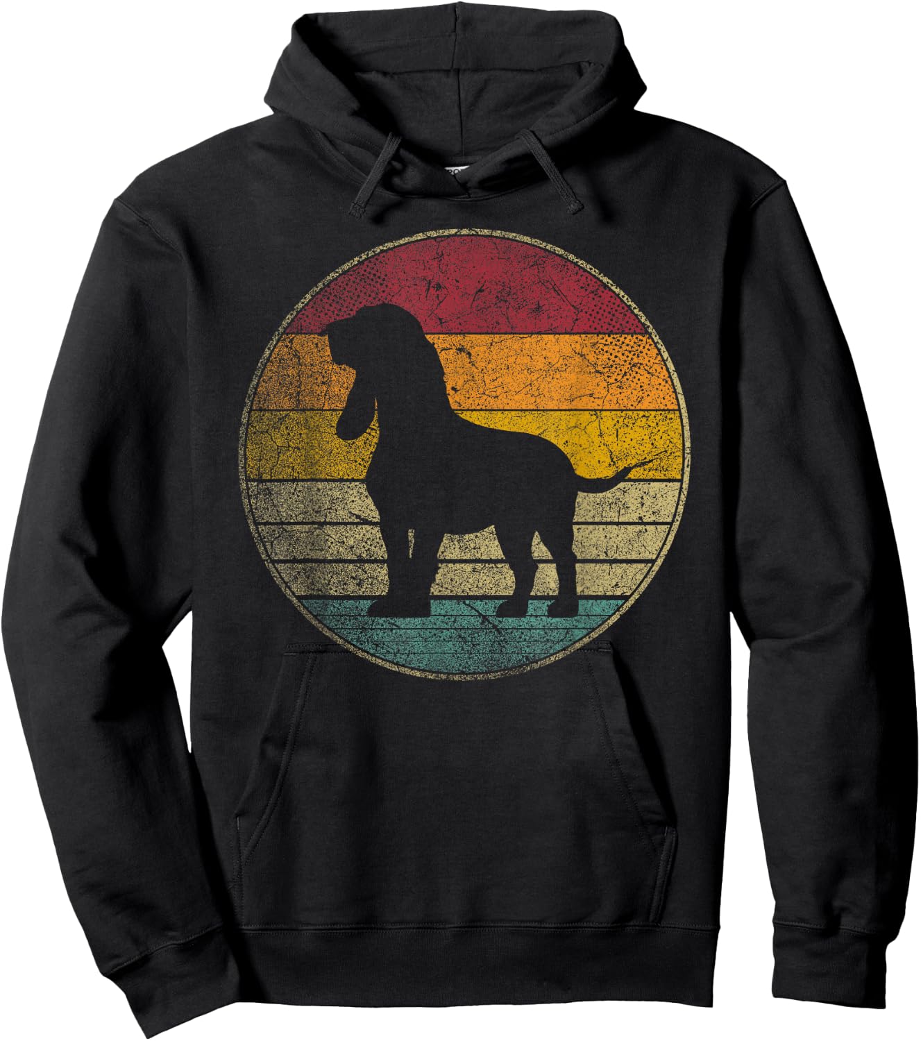 Bassett Hound Dog Vintage Silhouette 70s Retro Distressed Hoodie - Hoodie | Black