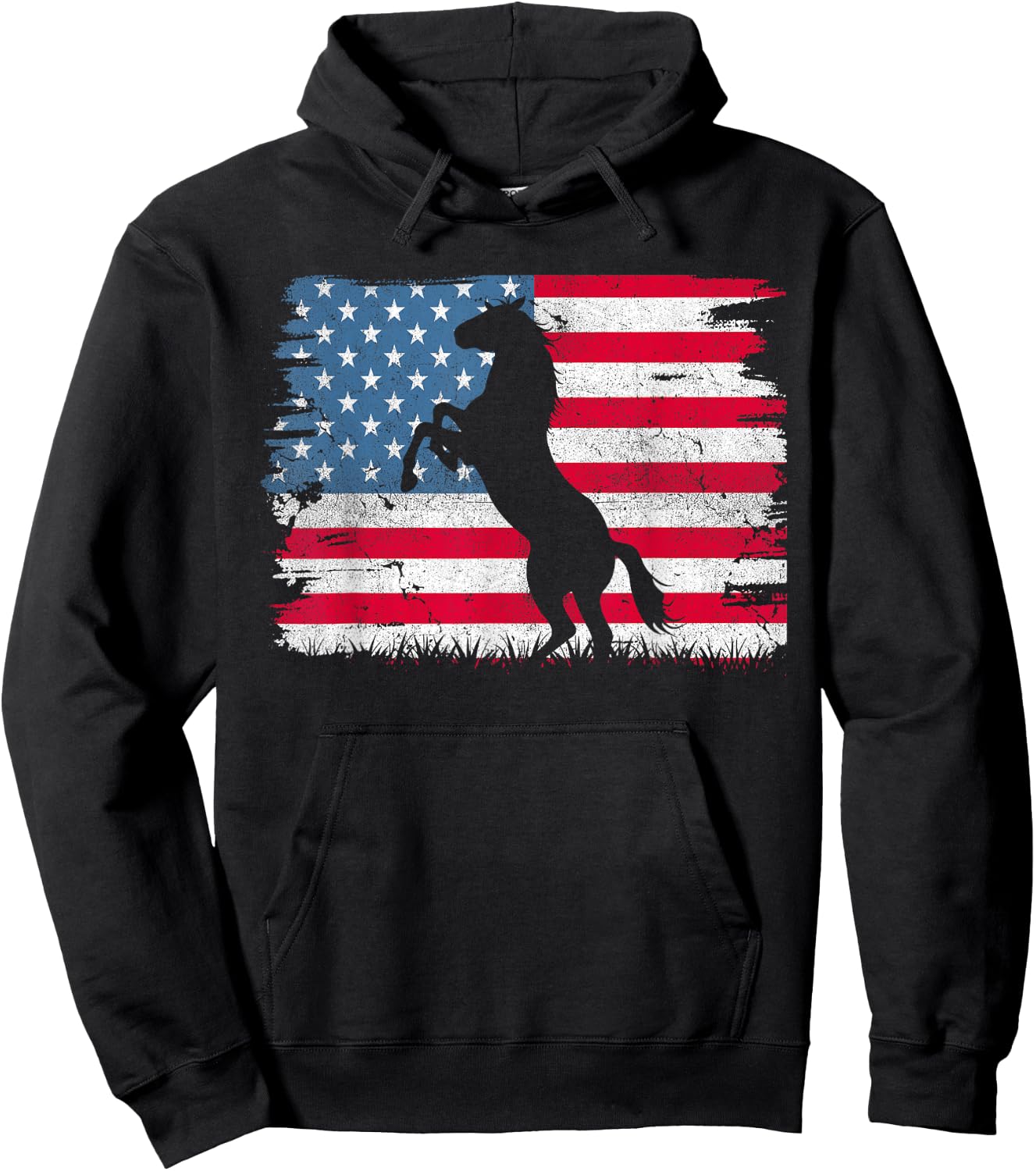 Horse American Flag USA 4th of July Men Women Boys Girls Hoodie - Hoodie | Black