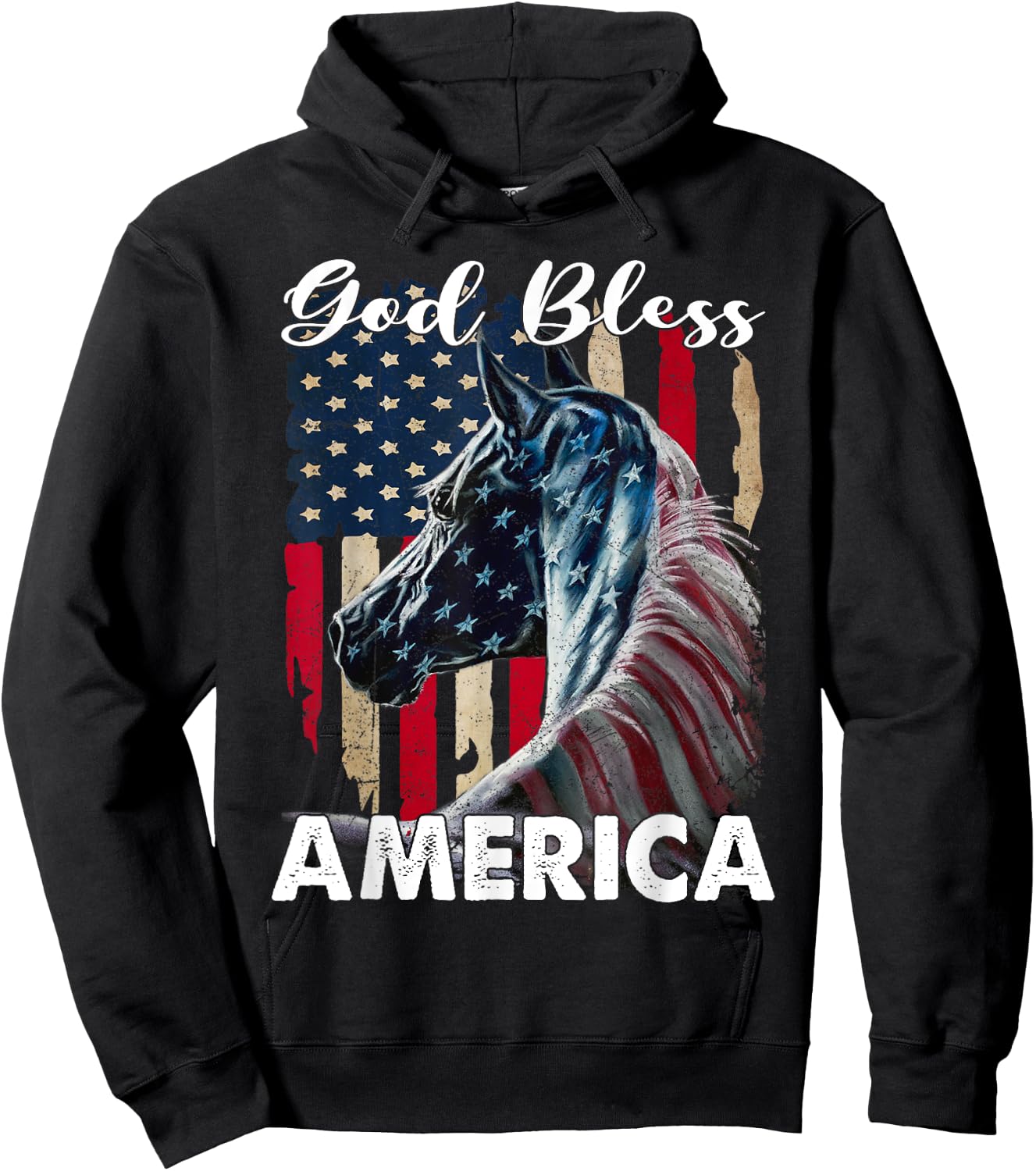 God bless America Horse Flag - Patriotic Horse American Flag Hoodie - Hoodie | Black