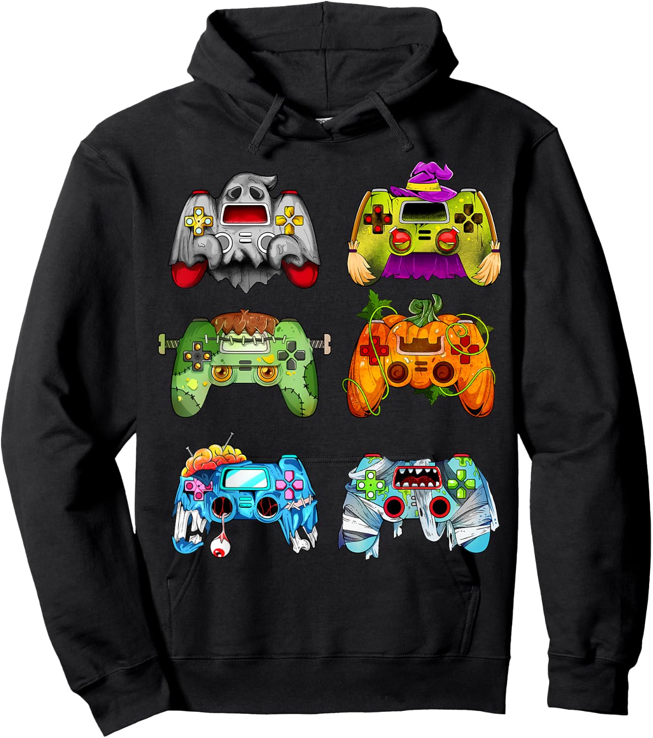 Halloween Pumpkin Witch Gaming Controllers Zombie Boys Kids Hoodie - Hoodie | Black