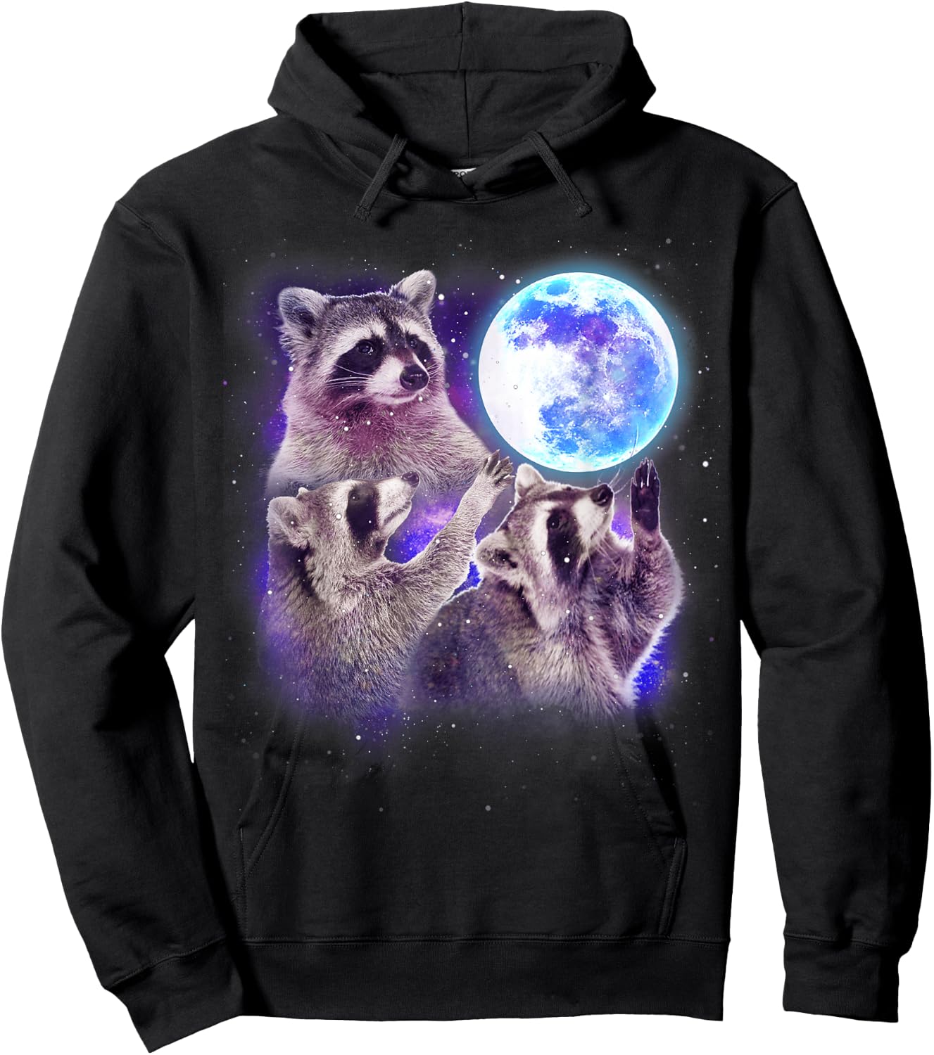 Three Raccoon Moon Funny 3 Wolves Parody Racoon Space Galaxy Hoodie - Hoodie | Black