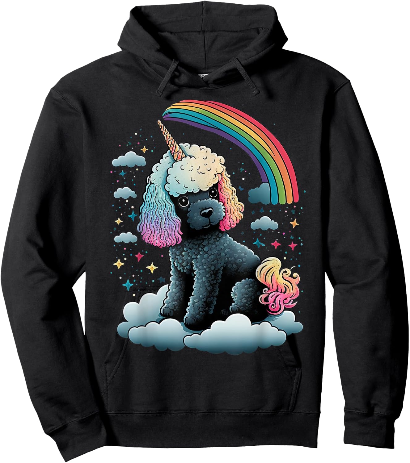 Toy Poodle Unicorn on Rainbow Unicorn Poodle Hoodie - Hoodie | Black