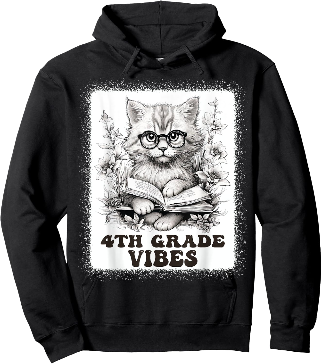 fourth Grade Vibes - 4th Grade Cat Reading 1st Day Of School Hoodie - Hoodie | Black