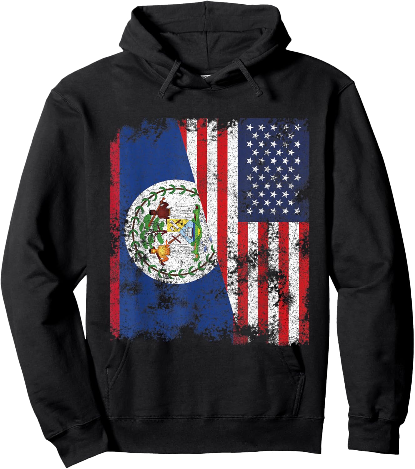 Belize USA Flag Distressed - Half American Hoodie - Hoodie | Black
