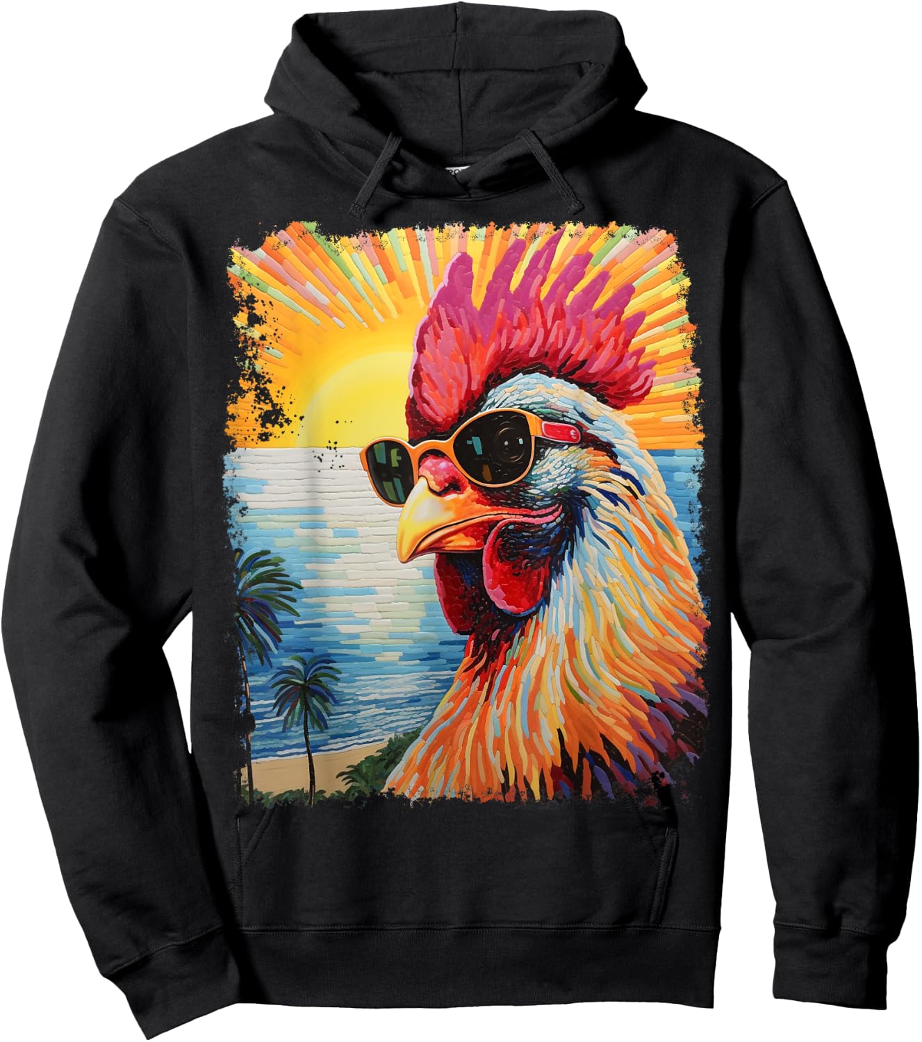 Pop Art Colorful Hawaiian Chicken Hoodie - Hoodie | Black