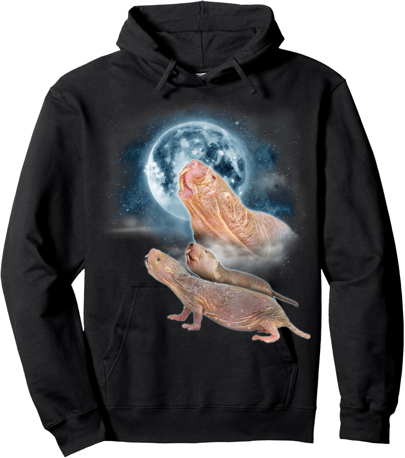 Mole Rat Shirt Howling at the Moon - Funny Naked Mole Rat Hoodie - Hoodie | Black