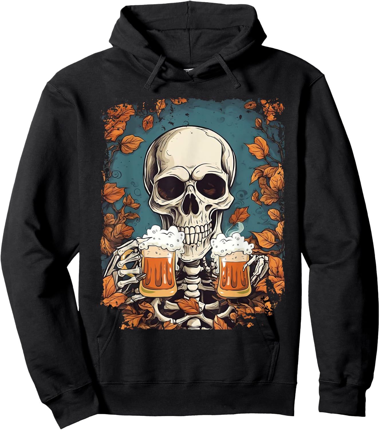 Skeleton Drinking Beer Retro Halloween Costume Beer Drink Hoodie - Hoodie | Black