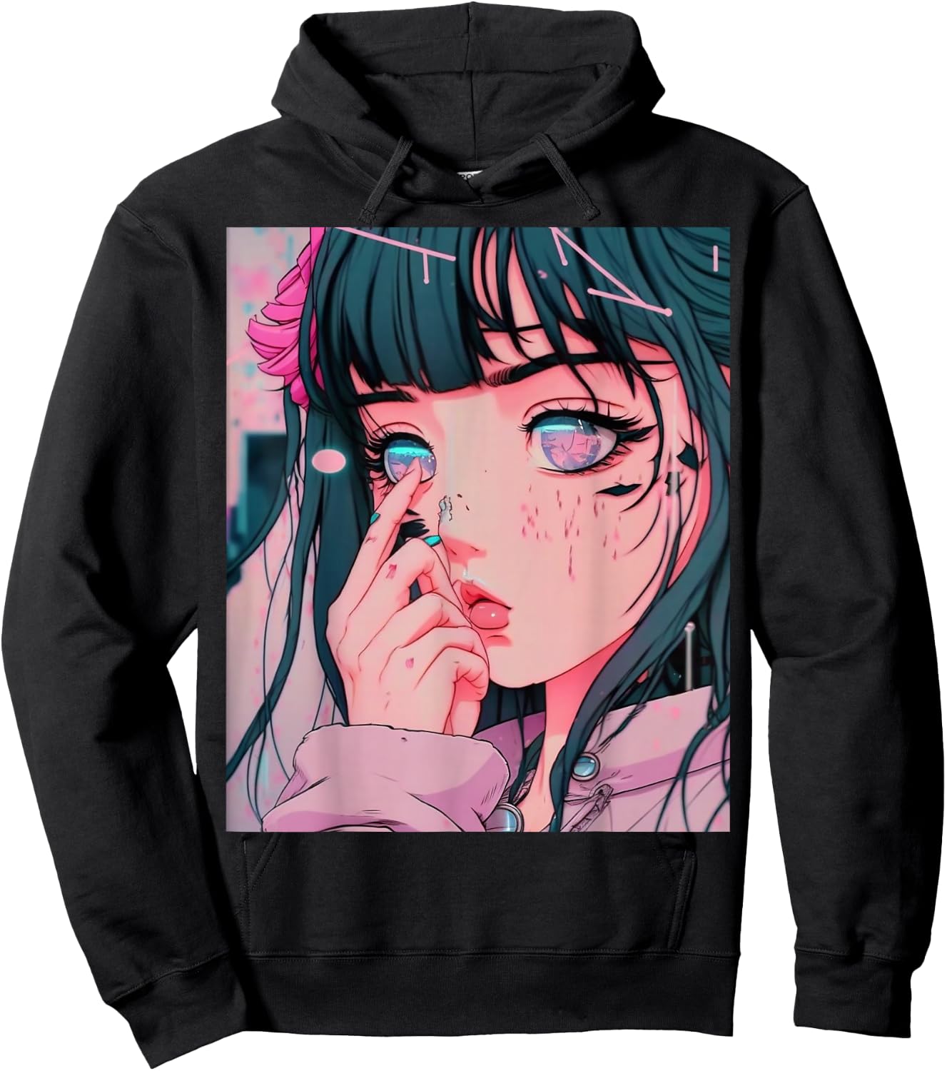 Anime Girl Vaporwave Egirl Aesthetic Japanese Otaku Hoodie - Hoodie | Black