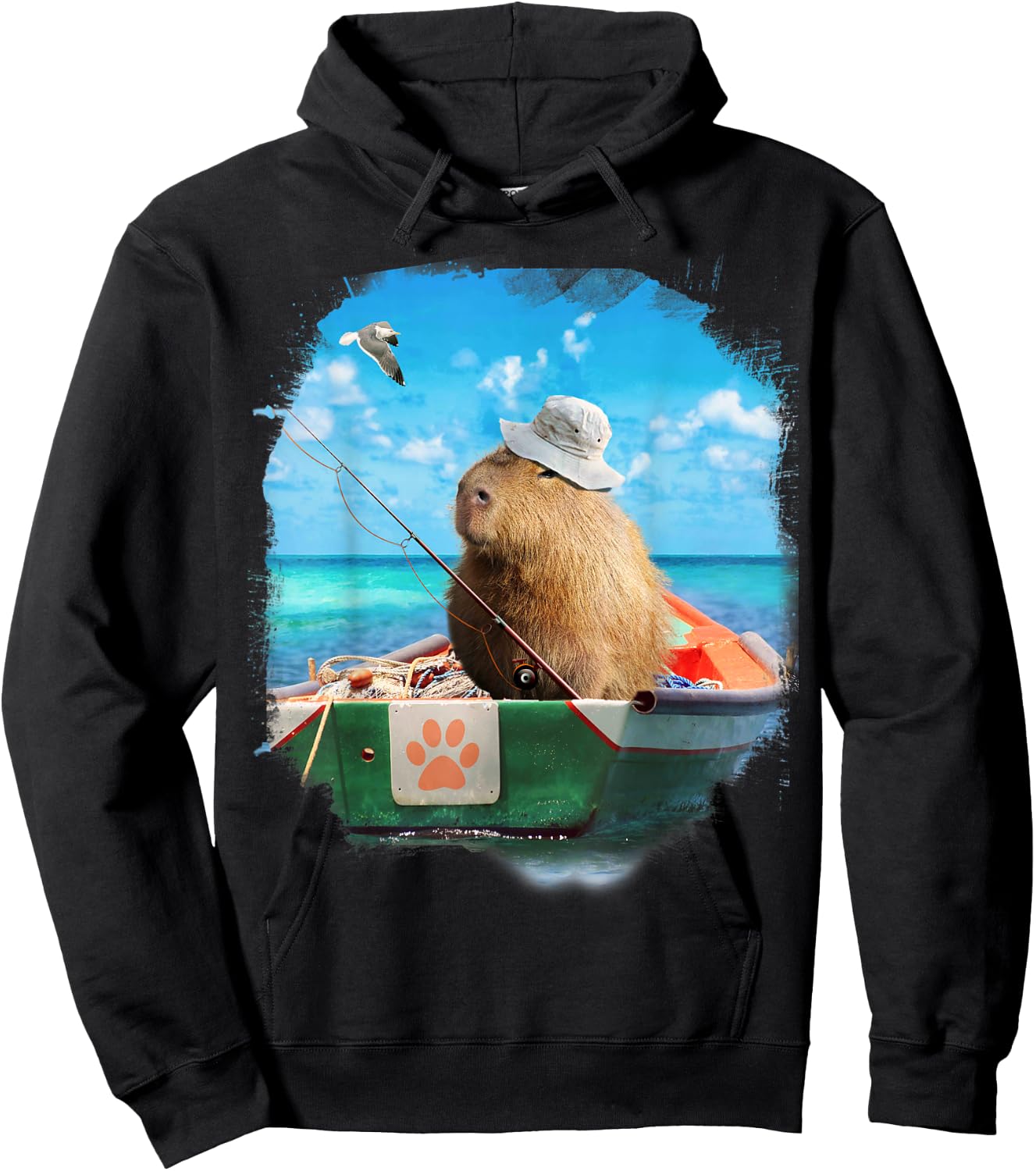 Capybara On Fishing Boat Funny Hoodie - Hoodie | Black