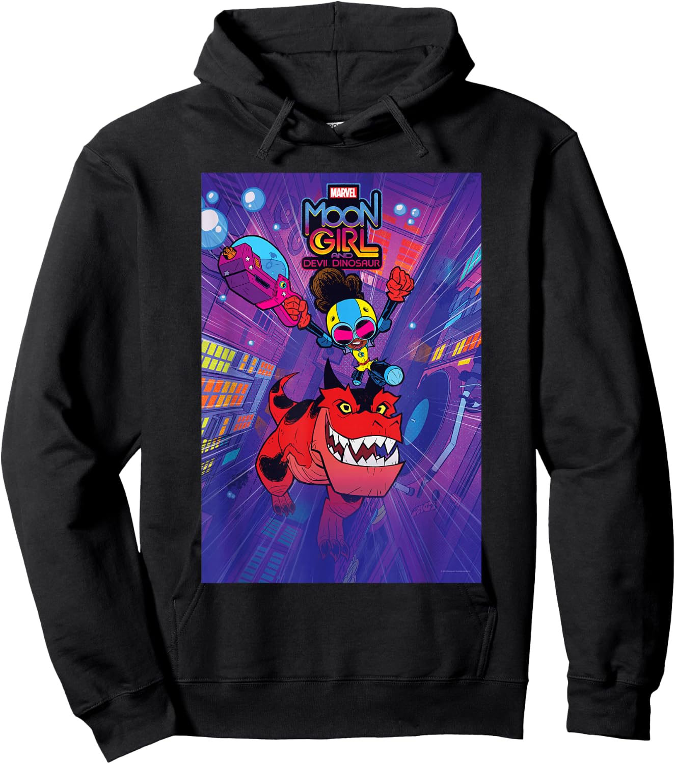 Marvel Moon Girl and Devil Dinosaur Series Poster and Logo Hoodie - Hoodie | Black