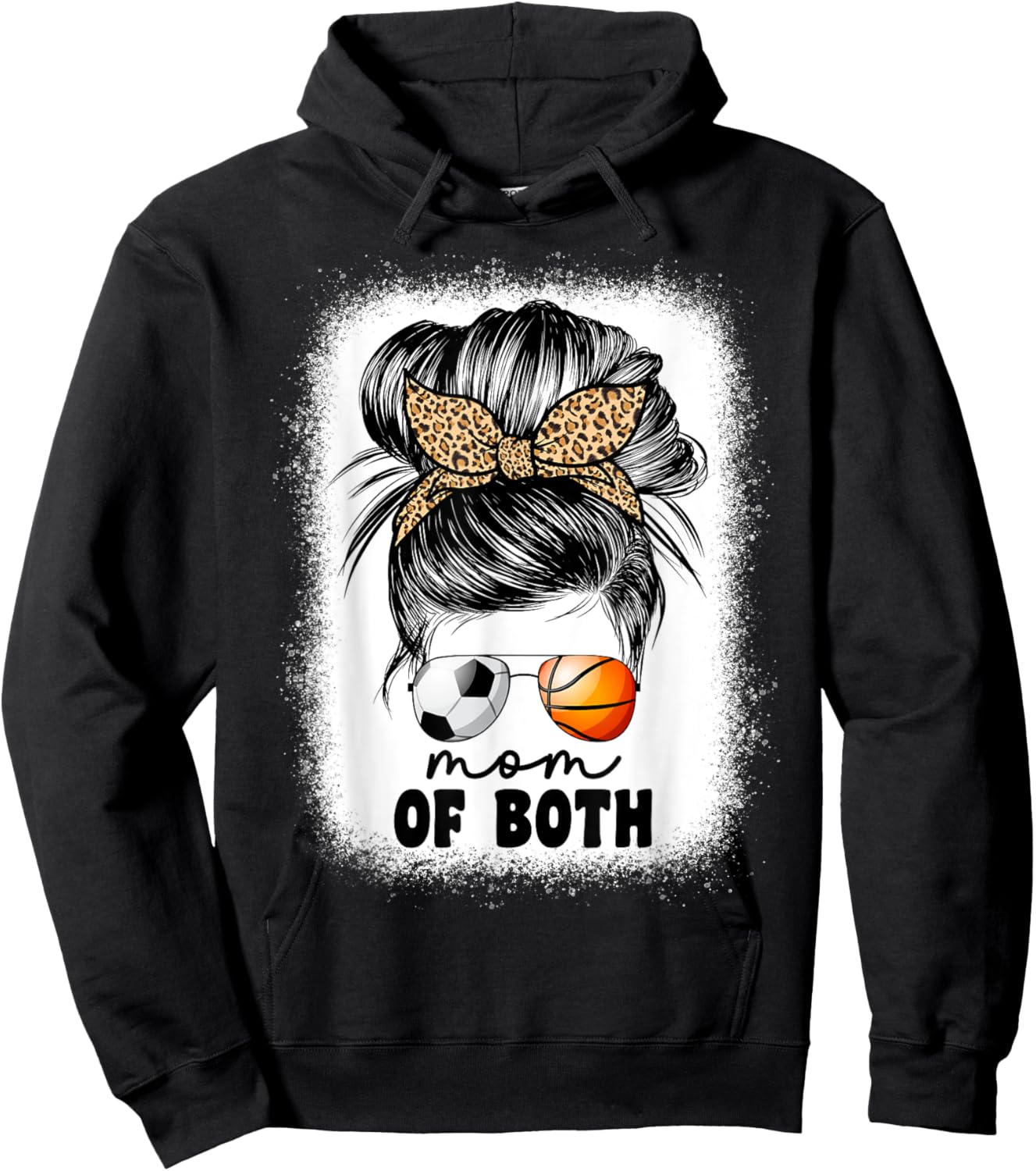 Mom Of Both Soccer And Basketball Mom Messy Bun Hoodie - Hoodie | Black