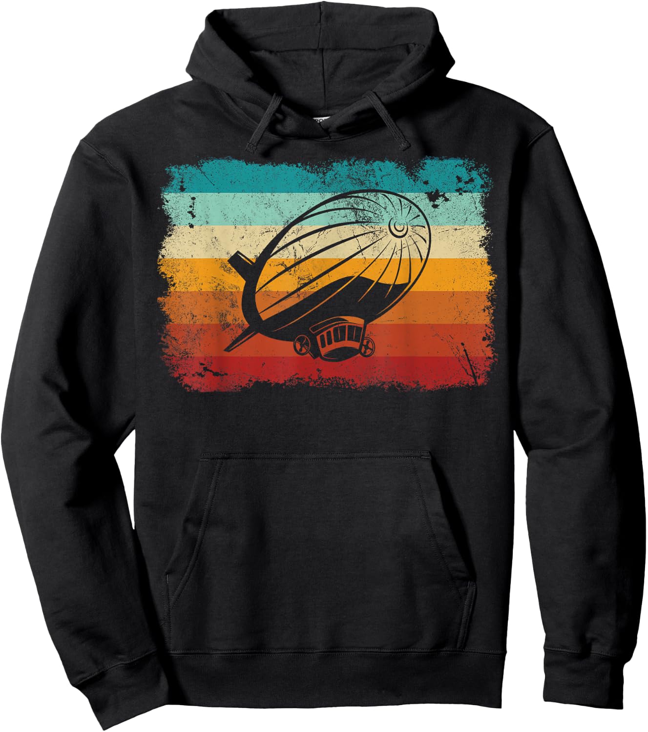 Retro Vintage Zeppelin Sunset 70s 80s Distressed Dirigible Hoodie - Hoodie | Black