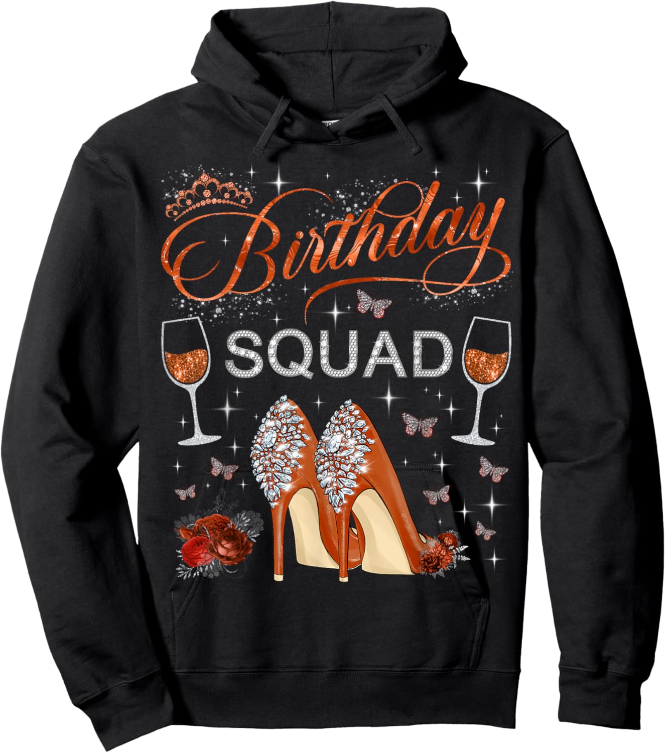 Birthday squad Butterflies High Heels Diva Squad Women Girls Hoodie - Hoodie | Black