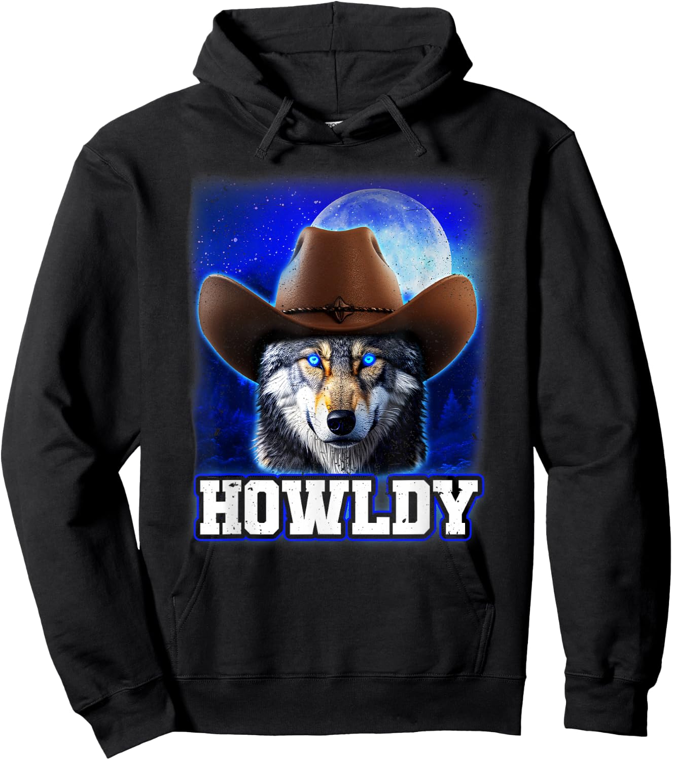 Cowboy Wolf Howldy Funny Mashup Howl Howdy Hoodie - Hoodie | Black