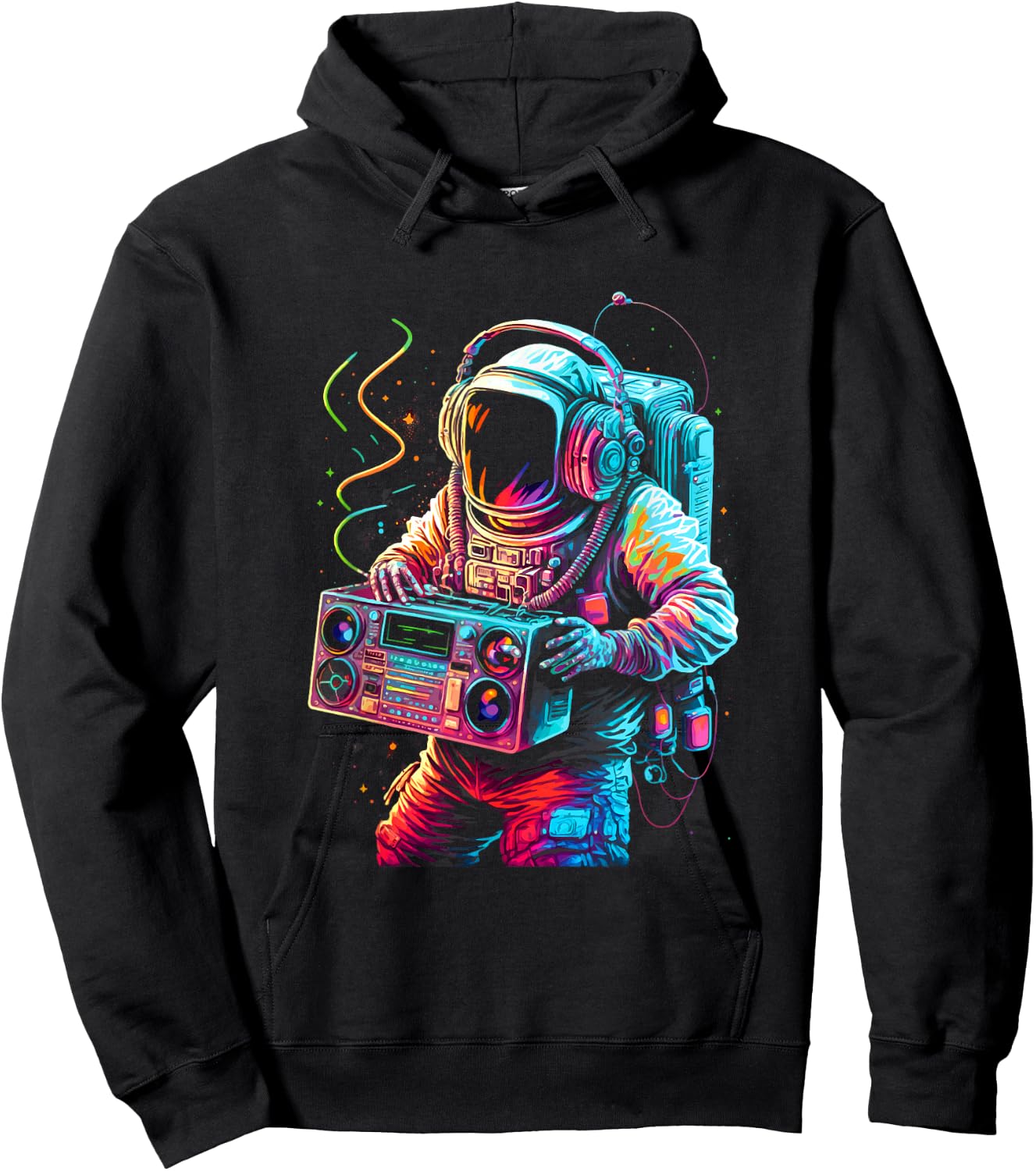 Funky Boombox Astronaut in Space Graphic and Teens Hoodie - Hoodie | Black