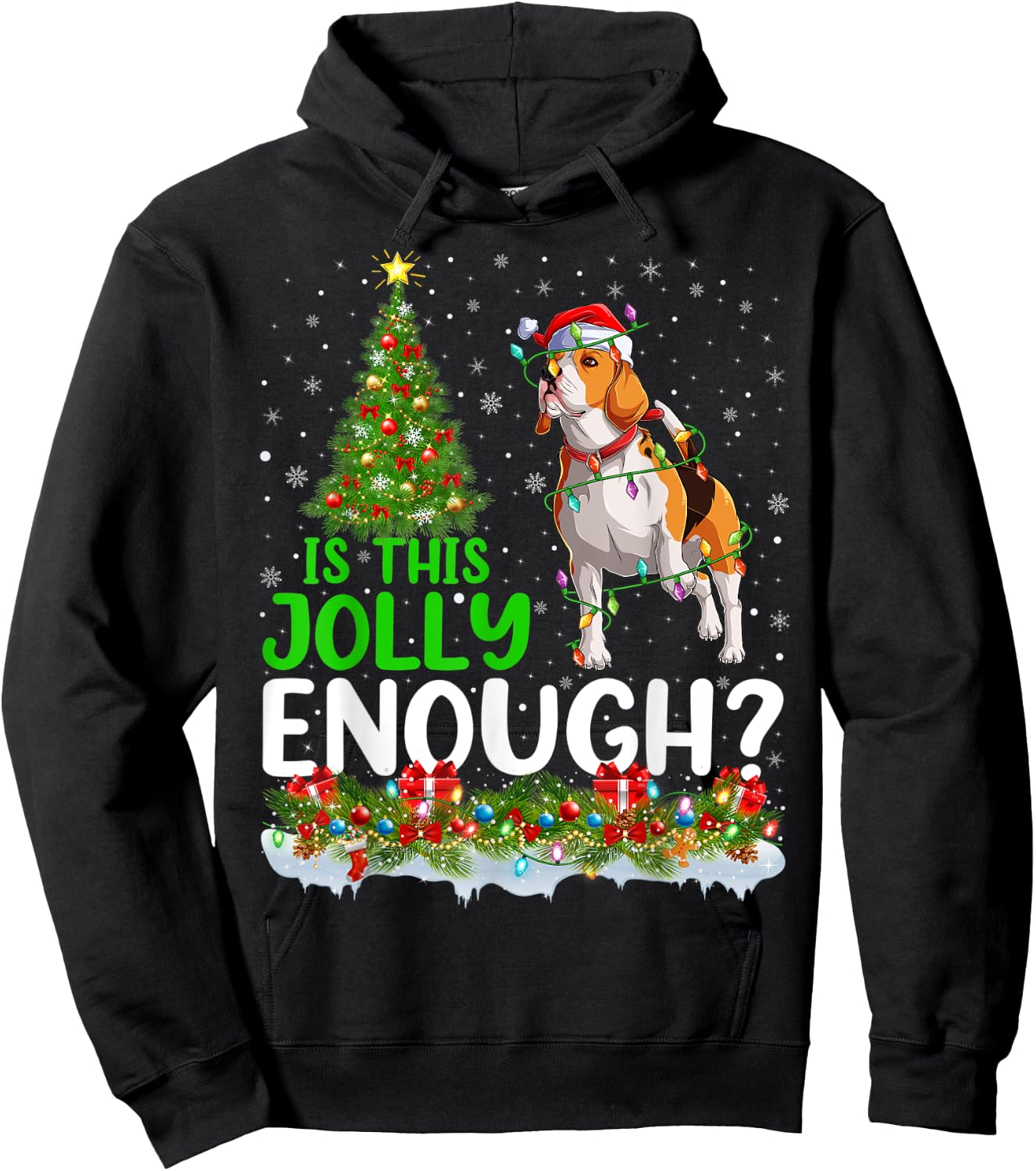 Is This Jolly Enough Santa Beagle Dog Christmas Tree Hoodie - Hoodie | Black