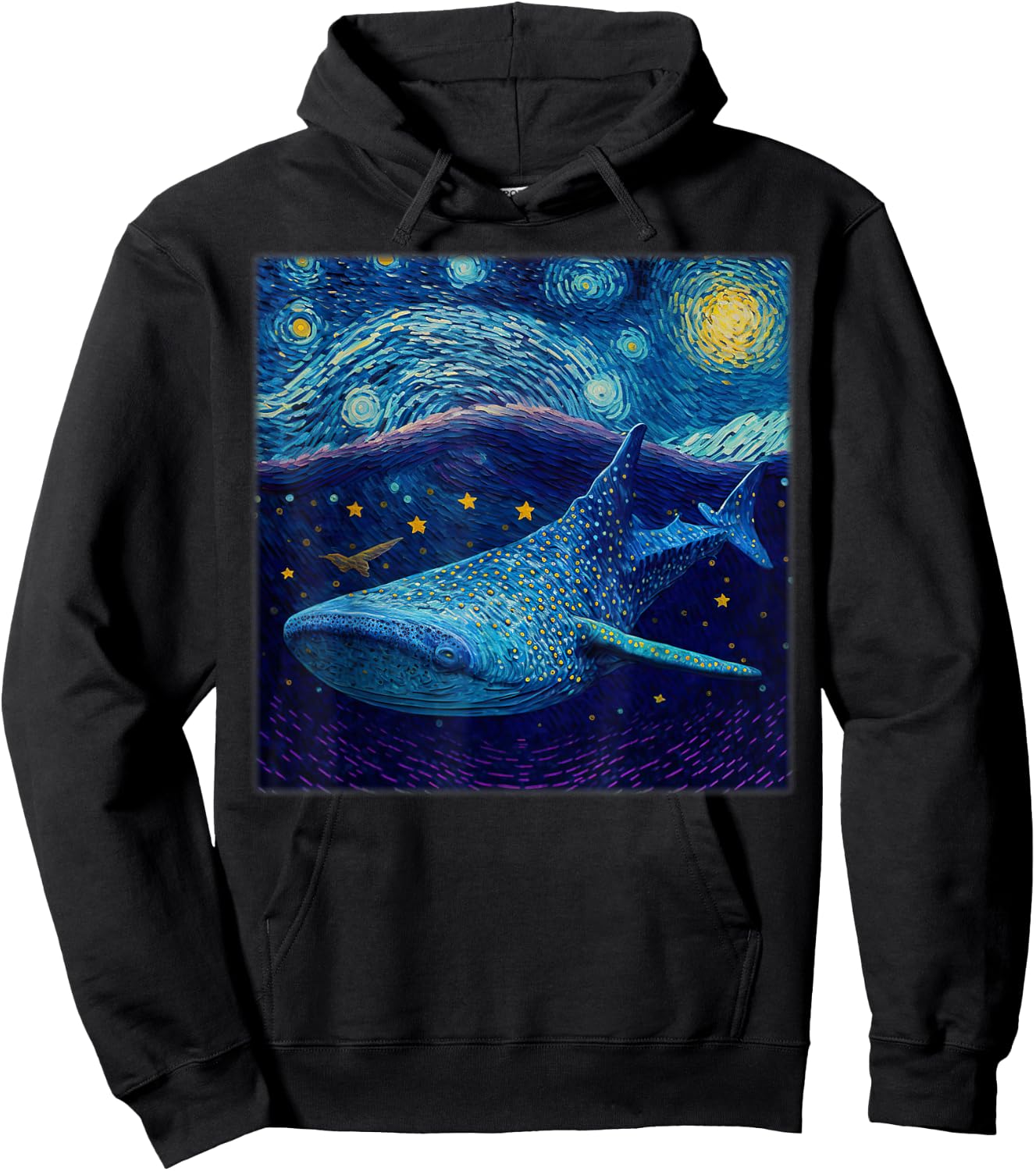 Surrealism Starry Night Whale Shark Hoodie - Hoodie | Black