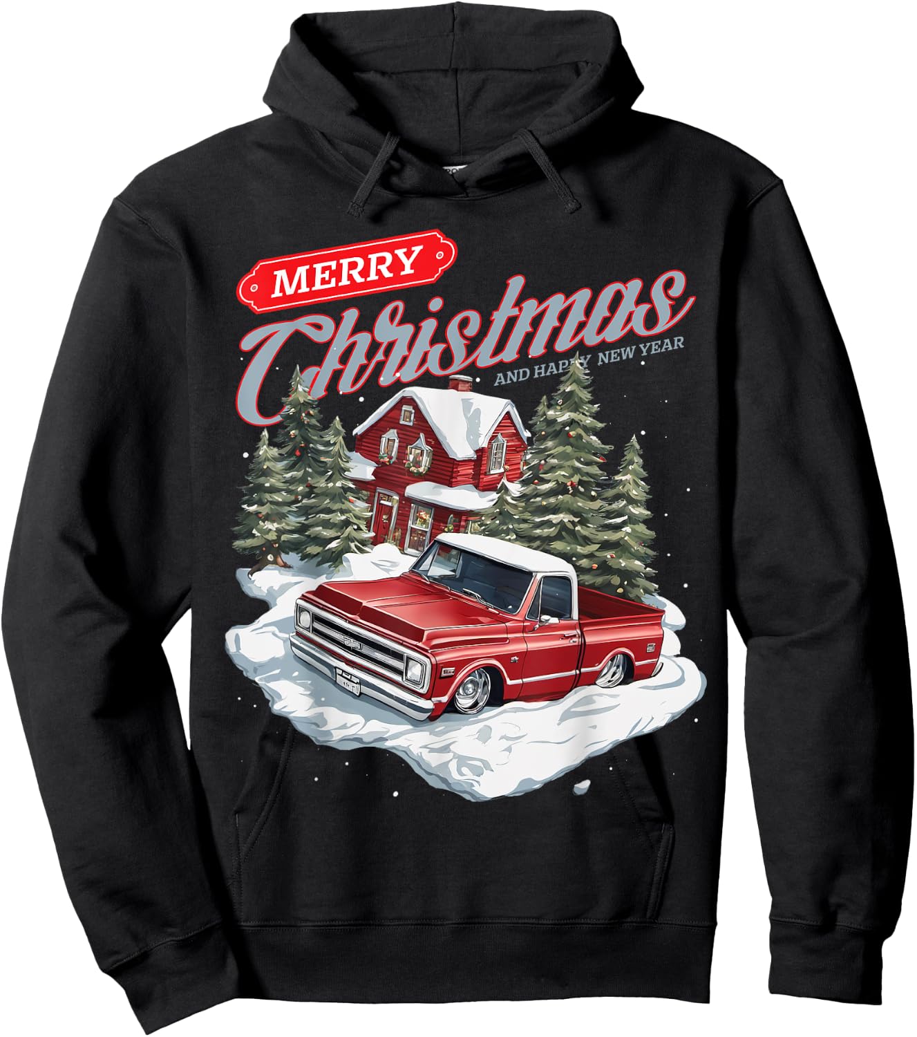 Merry Christmas C10 Truck, C10 vintage classic Holiday Hoodie - Hoodie | Black