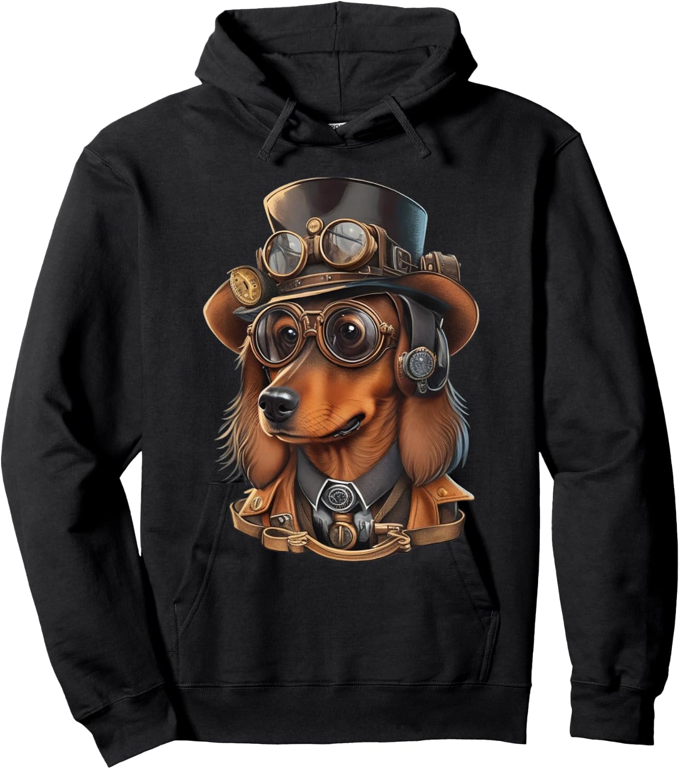 Steampunk Dachshund Dog with Goggles, Watches and Hat Men Women Girls Kids Hoodie - Hoodie | Black