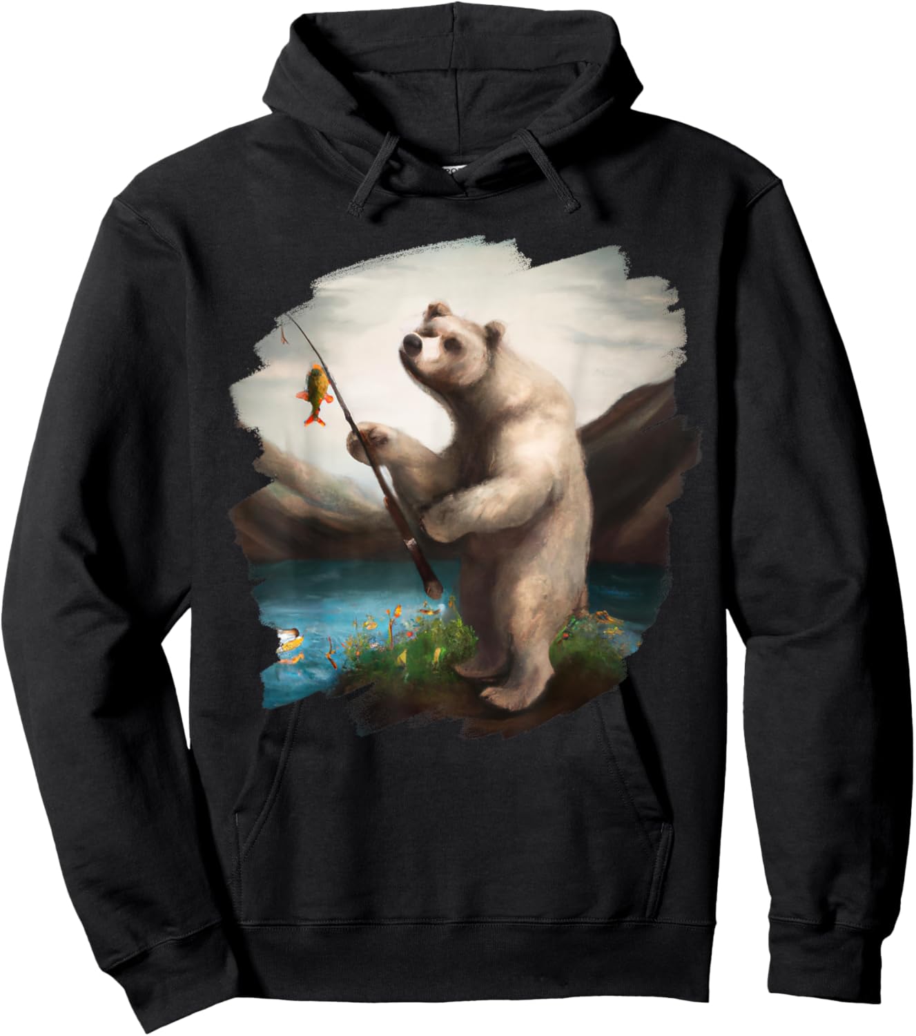 Bear Fishing for Salmon Funny Bear Catching Salmon Hoodie - Hoodie | Black