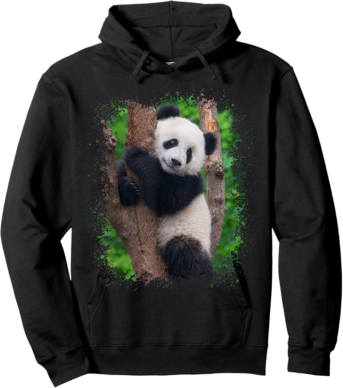 Panda Portrait Splatter Photo Asian Zoo Animal Hoodie - Hoodie | Black