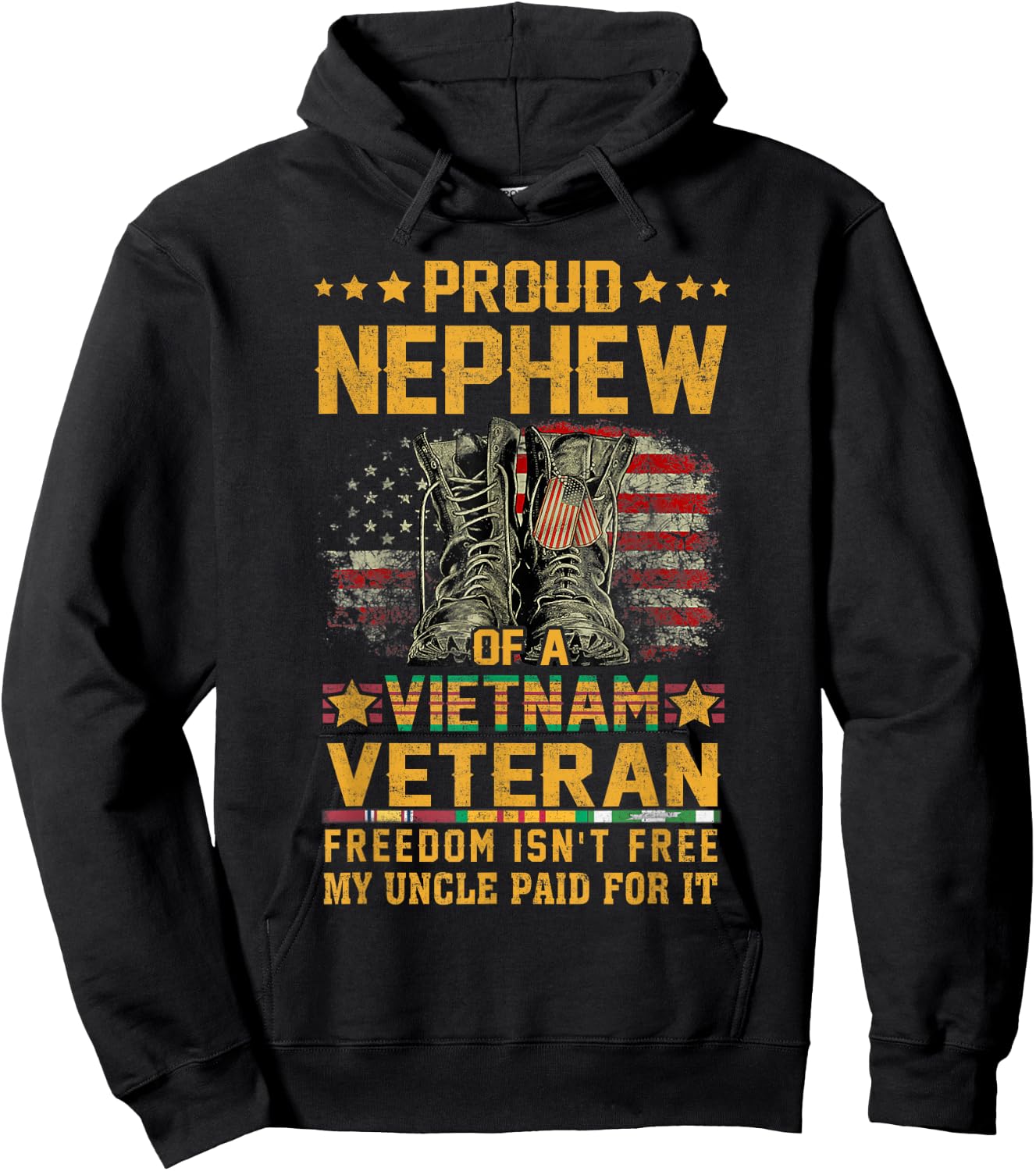 Proud Nephew Of Vietnam Veteran Patriotic Vet Flag USA Hoodie - Hoodie | Black