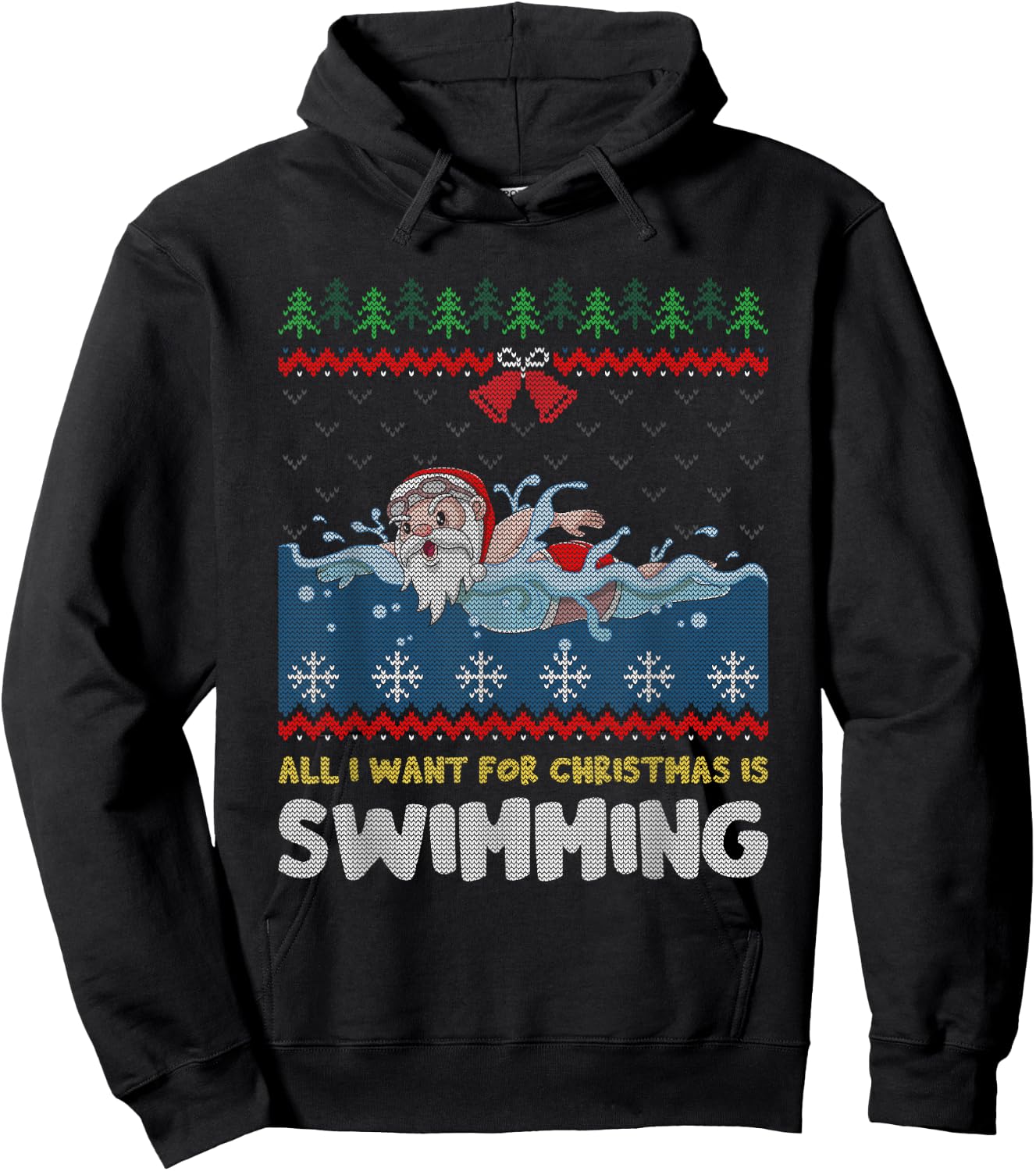 All I Want For Christmas Is Swimming Santa Ugly Sweater Hoodie - Hoodie | Black