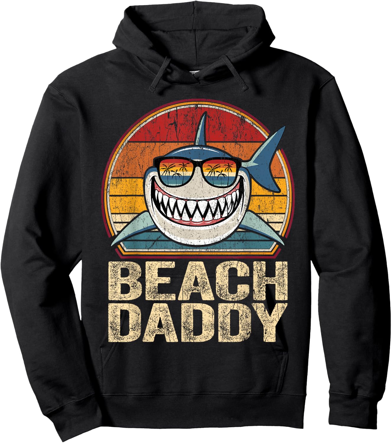 Beach Daddy Shirt Retro Shark Father Gifts Beach Dad Hoodie - Hoodie | Black