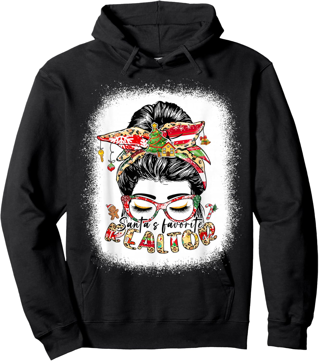 Santa's Favorite Realtor Messy Bun Funny Christmas Hoodie - Hoodie | Black