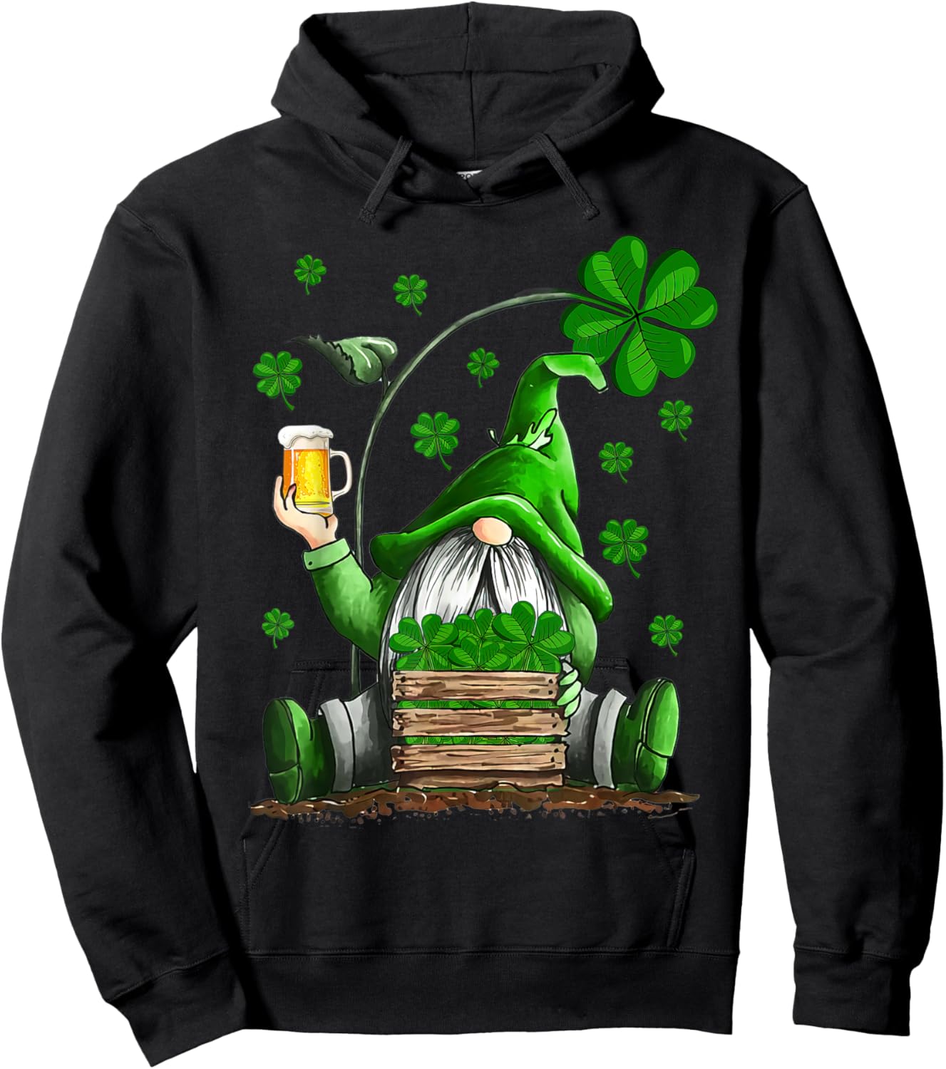 Irish Gnome Drink Beer Lucky Shamrock Gnome St Patricks Day Hoodie - Hoodie | Black