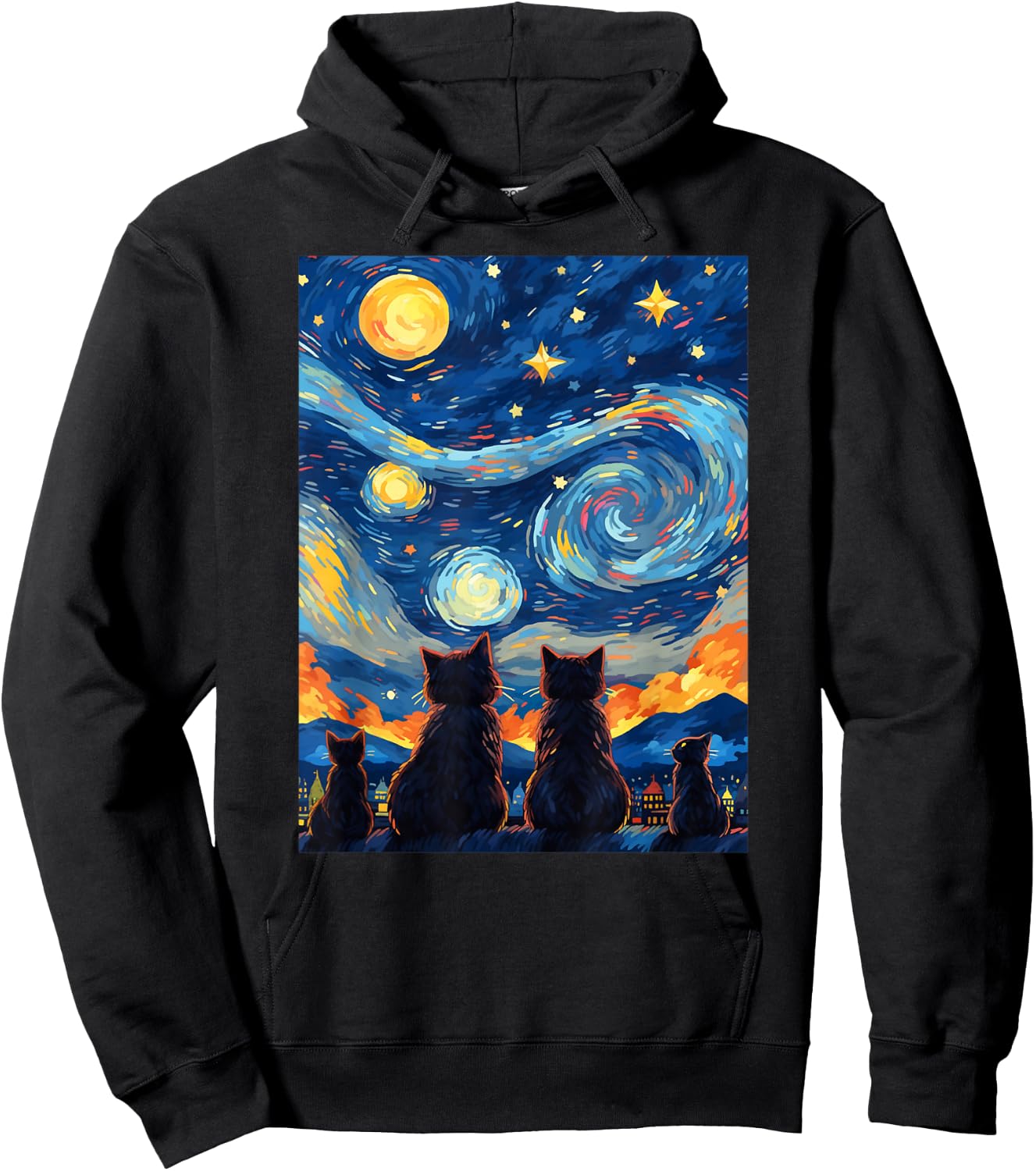 black cats Painting art Starry Night kitty kitten Van Gogh Hoodie - Hoodie | Black